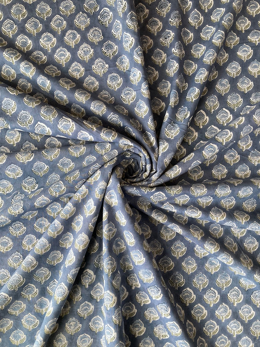 ハンドブロックプリント アッシュブルー コットンプリント生地  #289-6