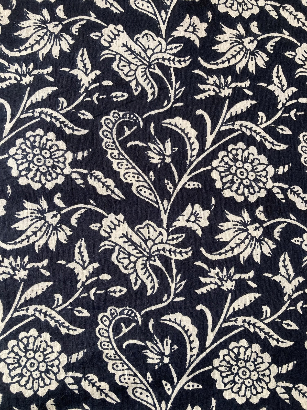 Hand Block Print Gray x Blue Floral Cotton Fabric   #316-19