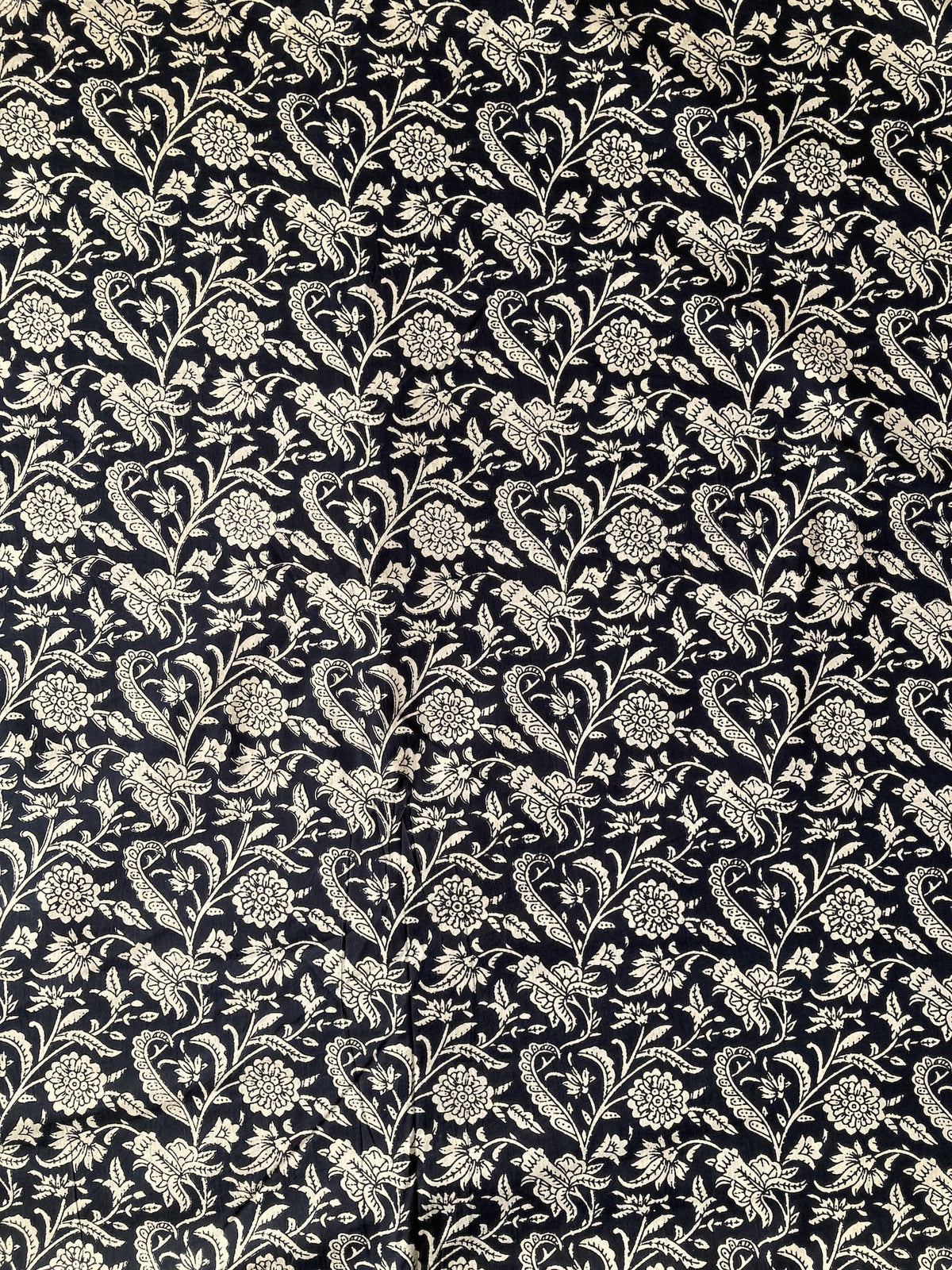 Hand Block Print Gray x Blue Floral Cotton Fabric   #316-19