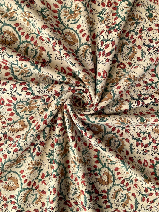 ハンドブロックプリント バグルー 花柄 コットン生地 #289-9