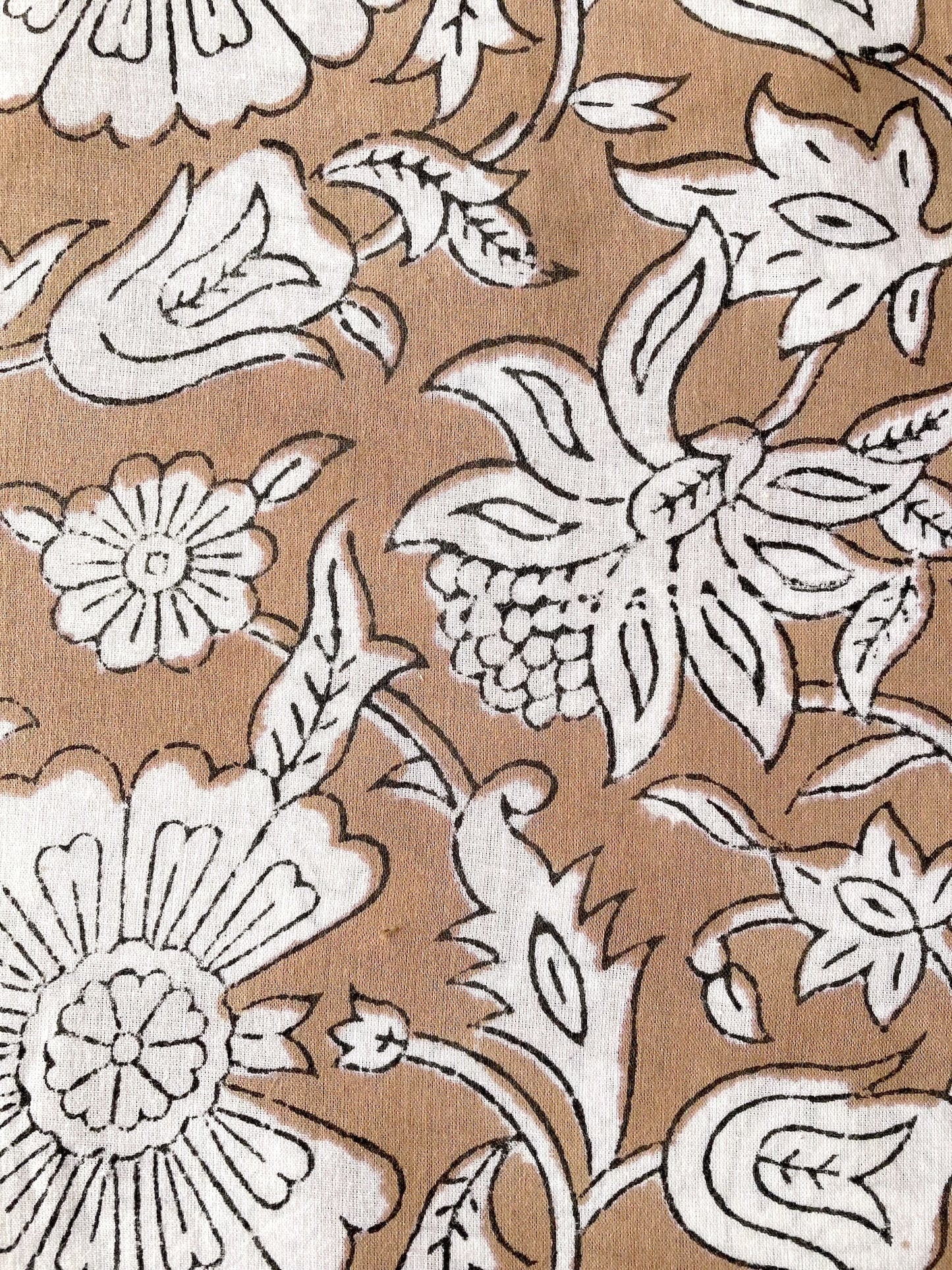 ハンドブロックプリント キャメルカラー コットンプリント生地  #296-1
