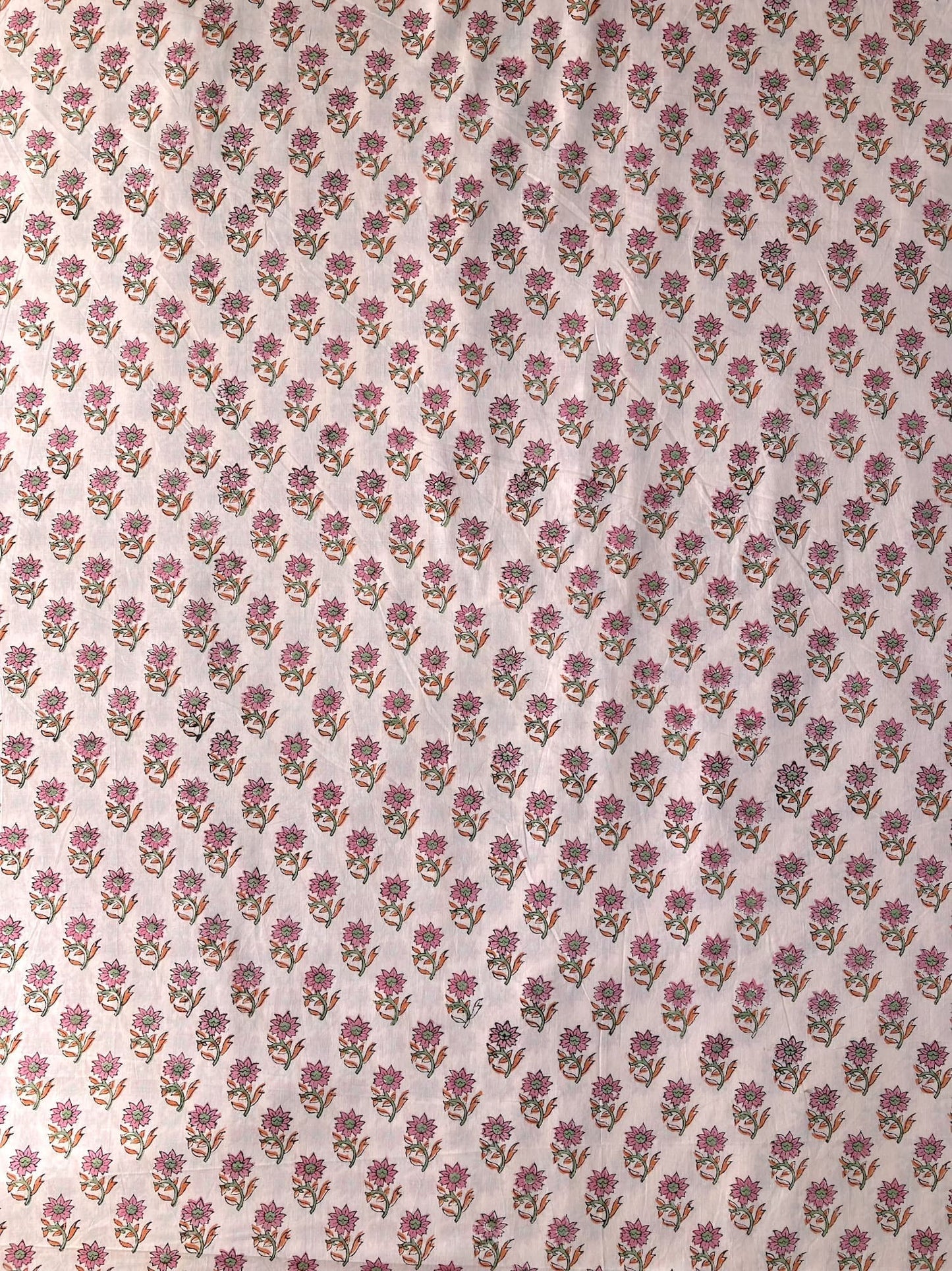 ハンドブロックプリント ピンク 小花柄 コットンプリント生地  #296-2