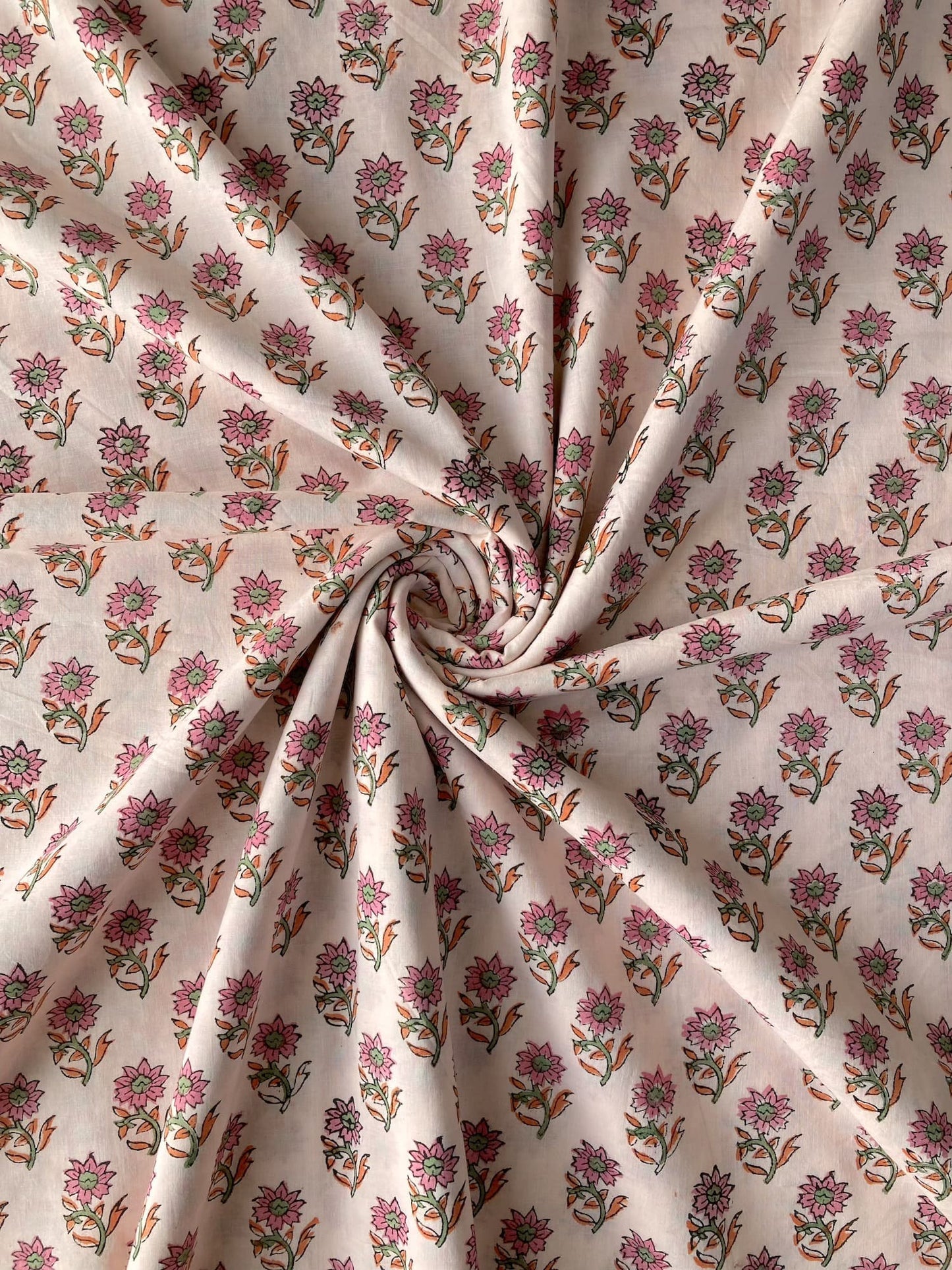 ハンドブロックプリント ピンク 小花柄 コットンプリント生地  #296-2
