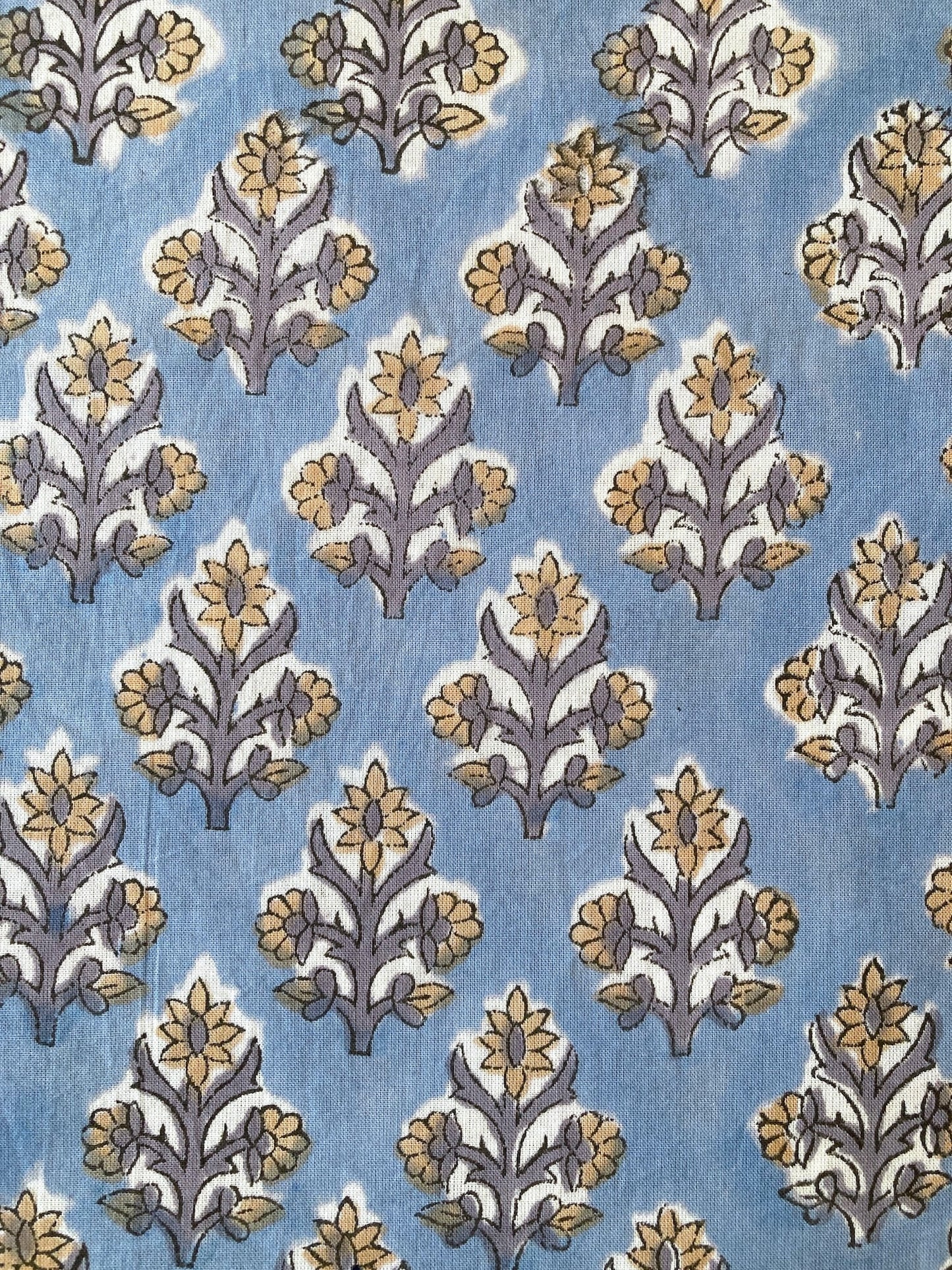 ハンドブロックプリント ライトブルー 小花柄 コットンプリント生地  #296-4