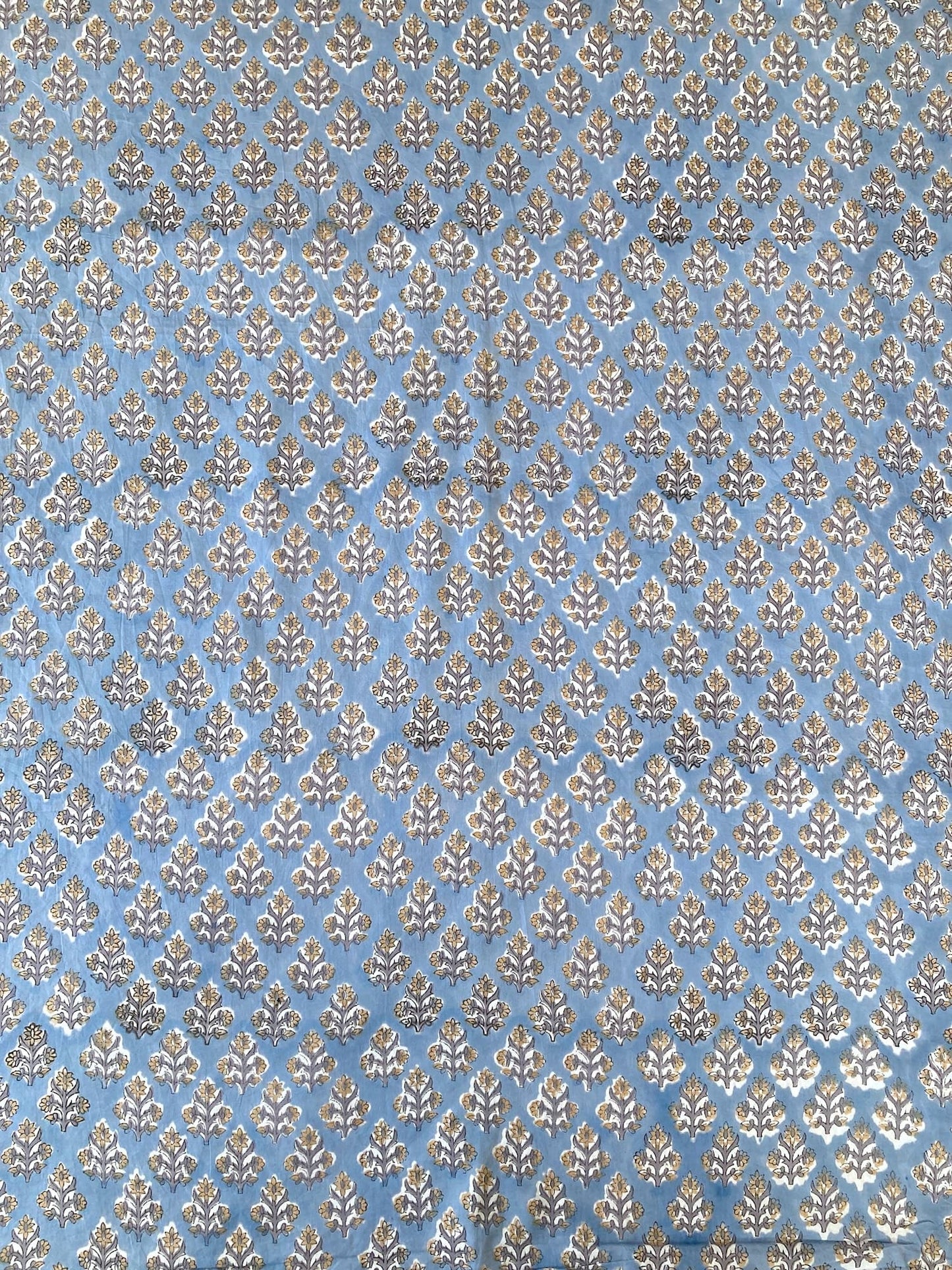 ハンドブロックプリント ライトブルー 小花柄 コットンプリント生地  #296-4