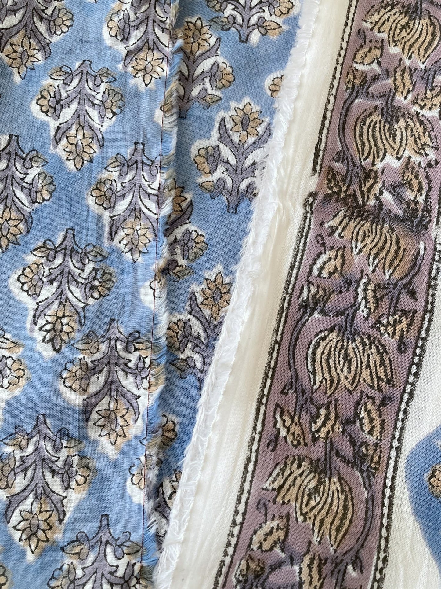 ハンドブロックプリント ライトブルー 小花柄 コットンプリント生地  #296-4