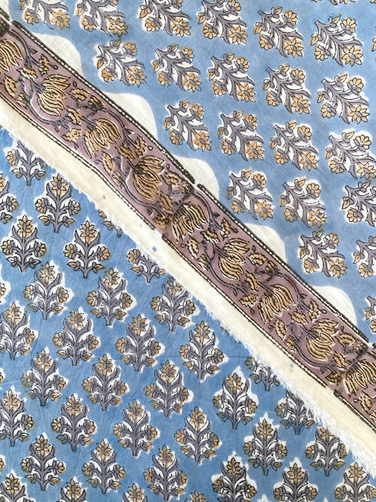 ハンドブロックプリント ライトブルー 小花柄 コットンプリント生地  #296-4