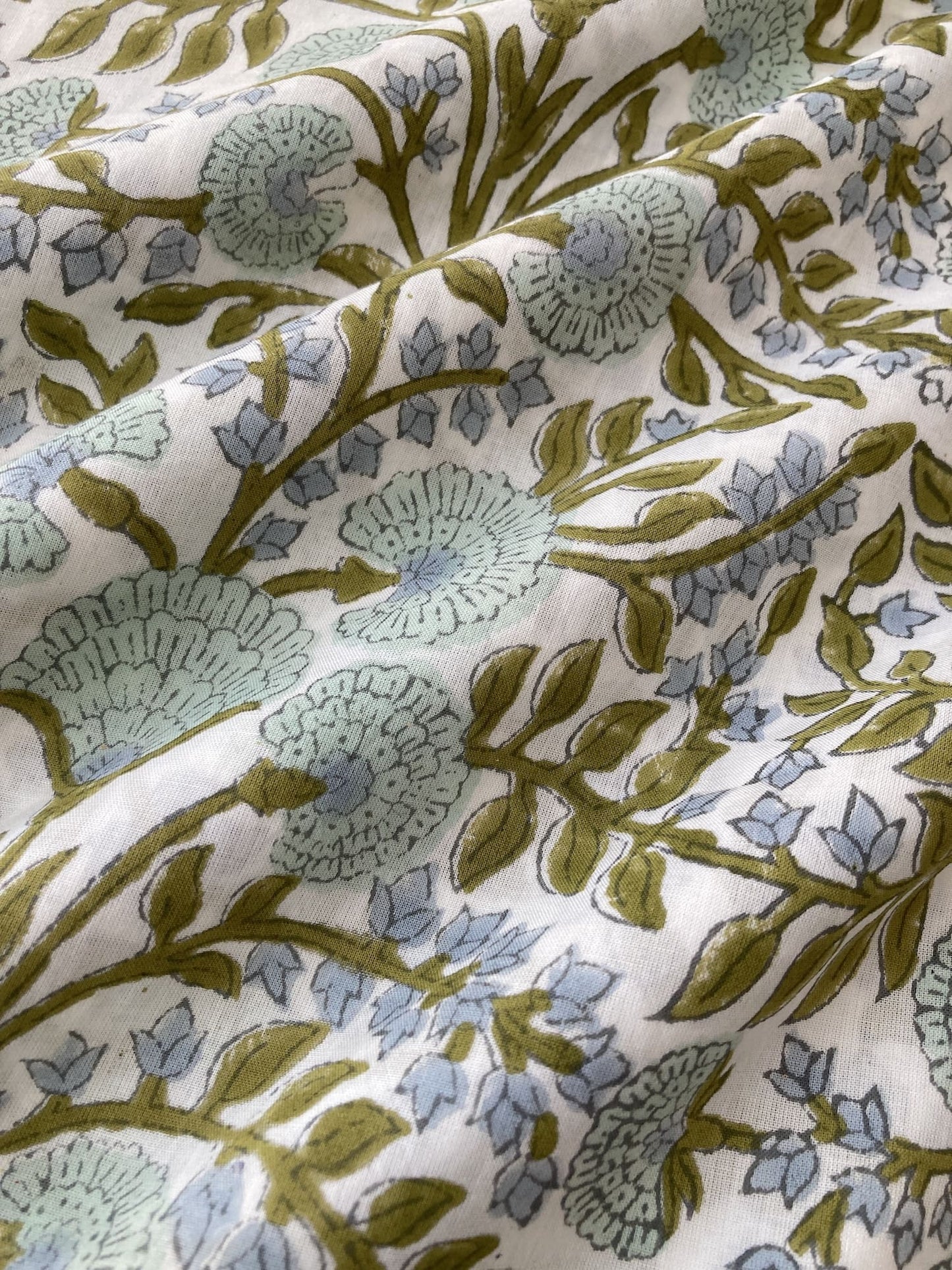 ハンドブロックプリント ホワイト コットンプリント生地  #296-5