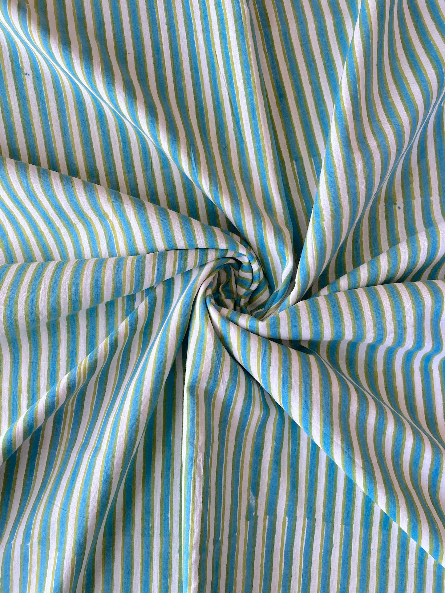 Hand Block Print Light Blue Border Cotton Fabric  #298-2