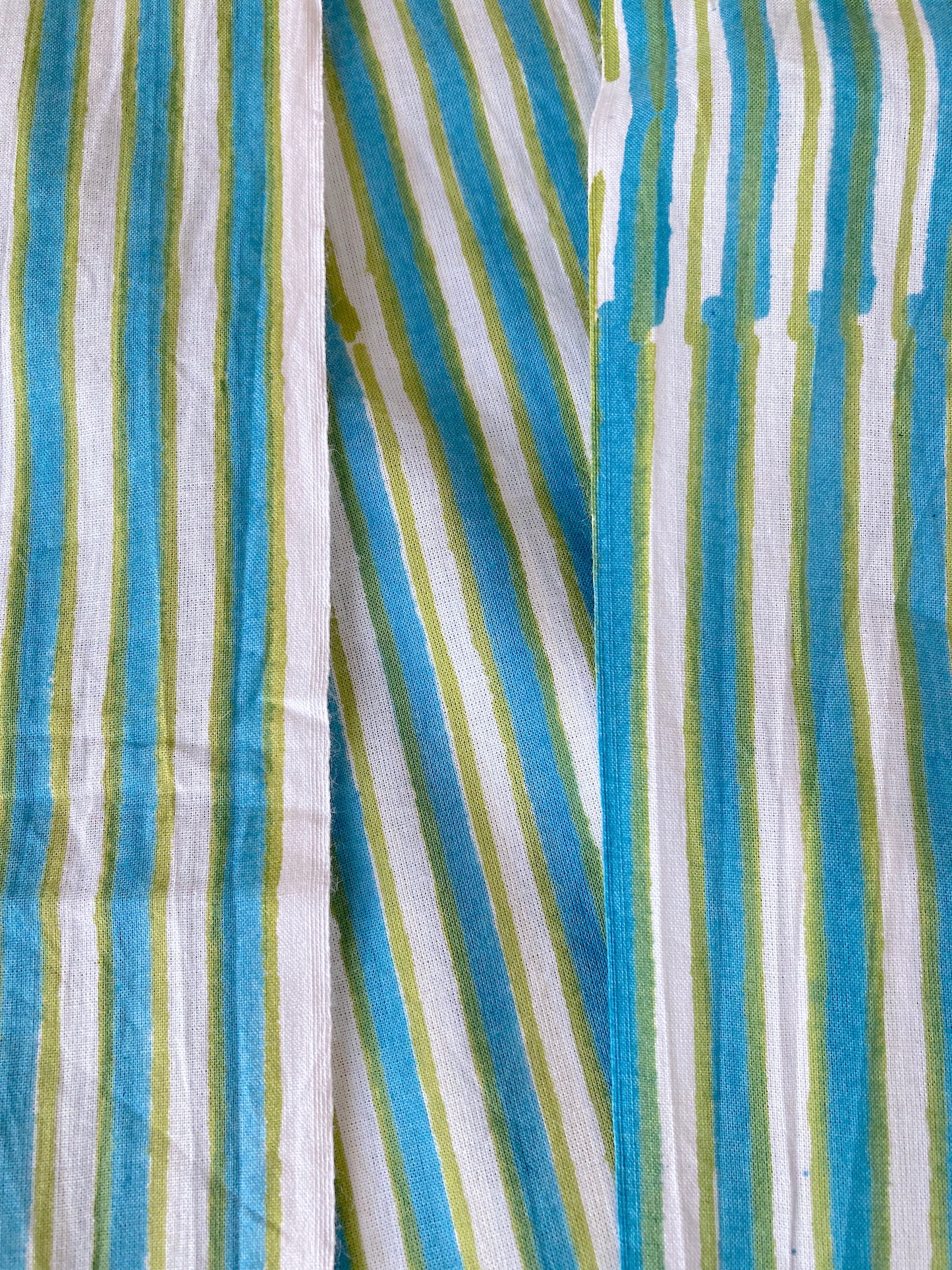 Hand Block Print Light Blue Border Cotton Fabric  #298-2