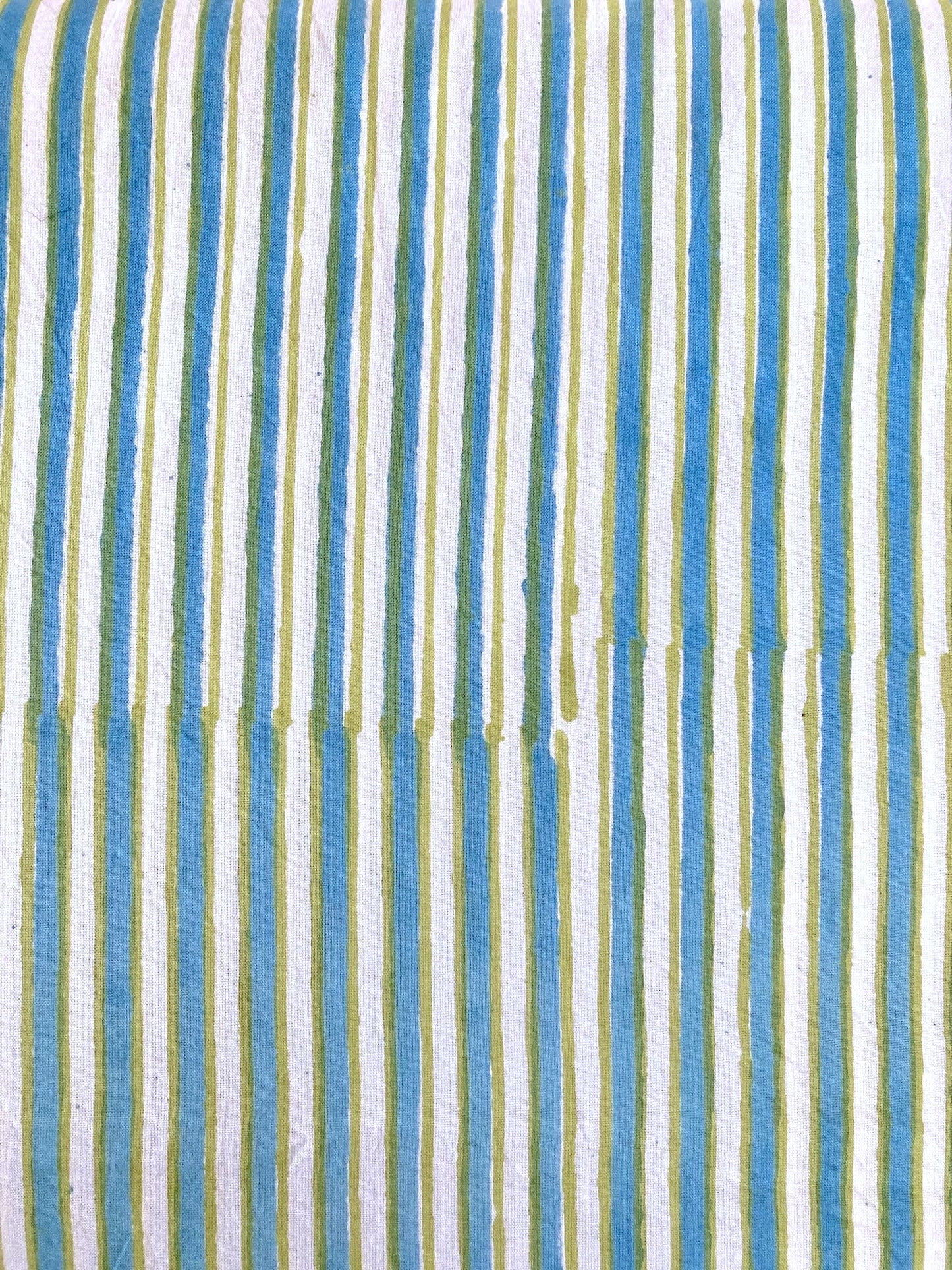 Hand Block Print Light Blue Border Cotton Fabric  #298-2