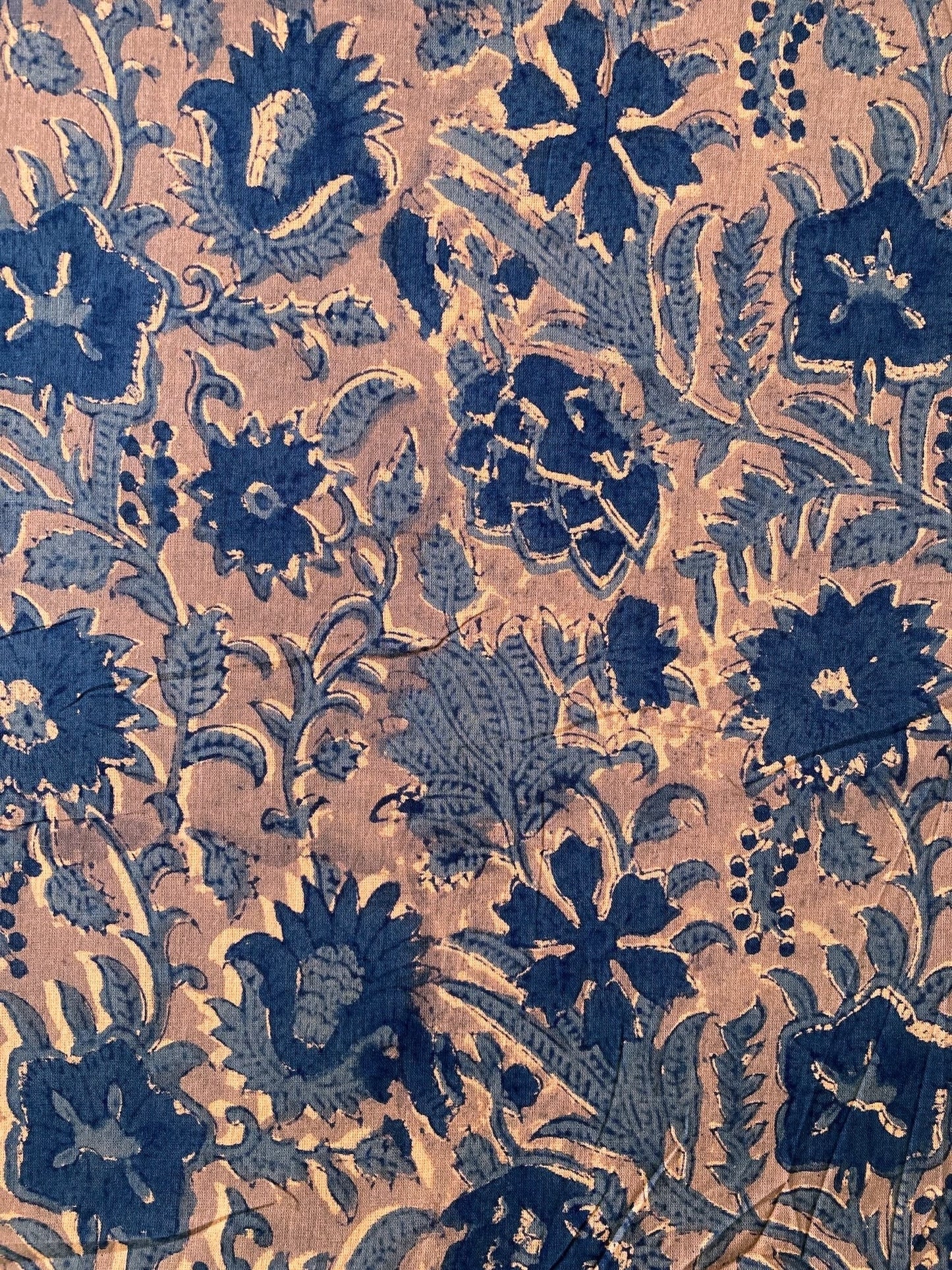 Hand Block Print Canyon Clay x Indigo Floral Cotton Fabric  #298-4