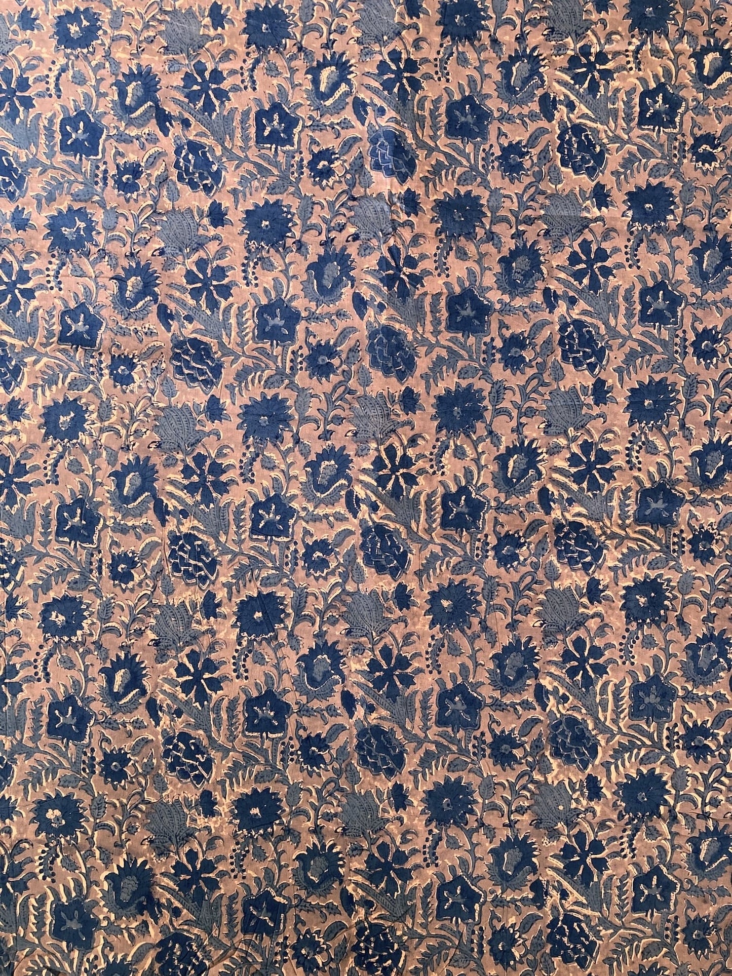 Hand Block Print Canyon Clay x Indigo Floral Cotton Fabric  #298-4