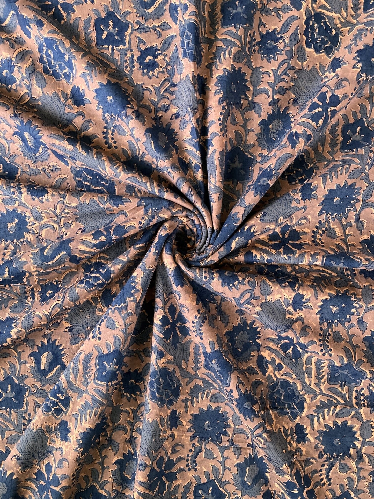 Hand Block Print Canyon Clay x Indigo Floral Cotton Fabric  #298-4