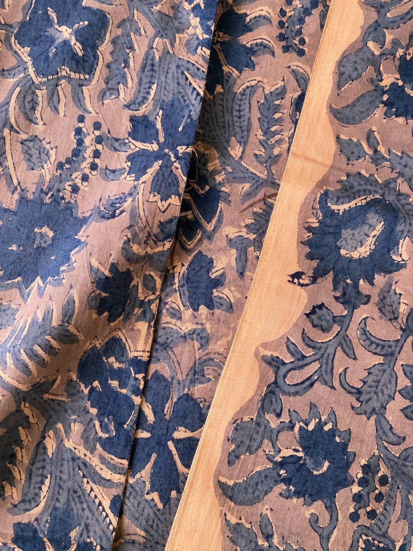 Hand Block Print Canyon Clay x Indigo Floral Cotton Fabric  #298-4