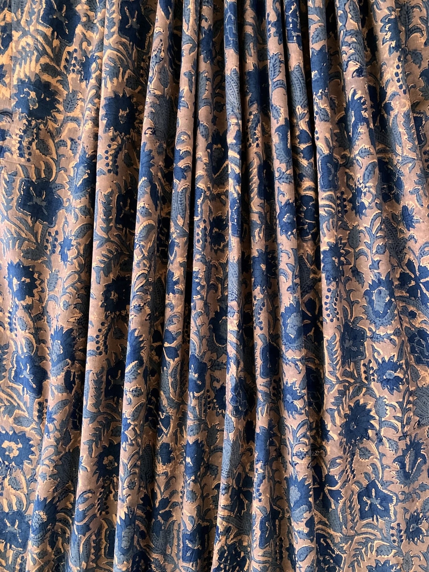 Hand Block Print Canyon Clay x Indigo Floral Cotton Fabric  #298-4