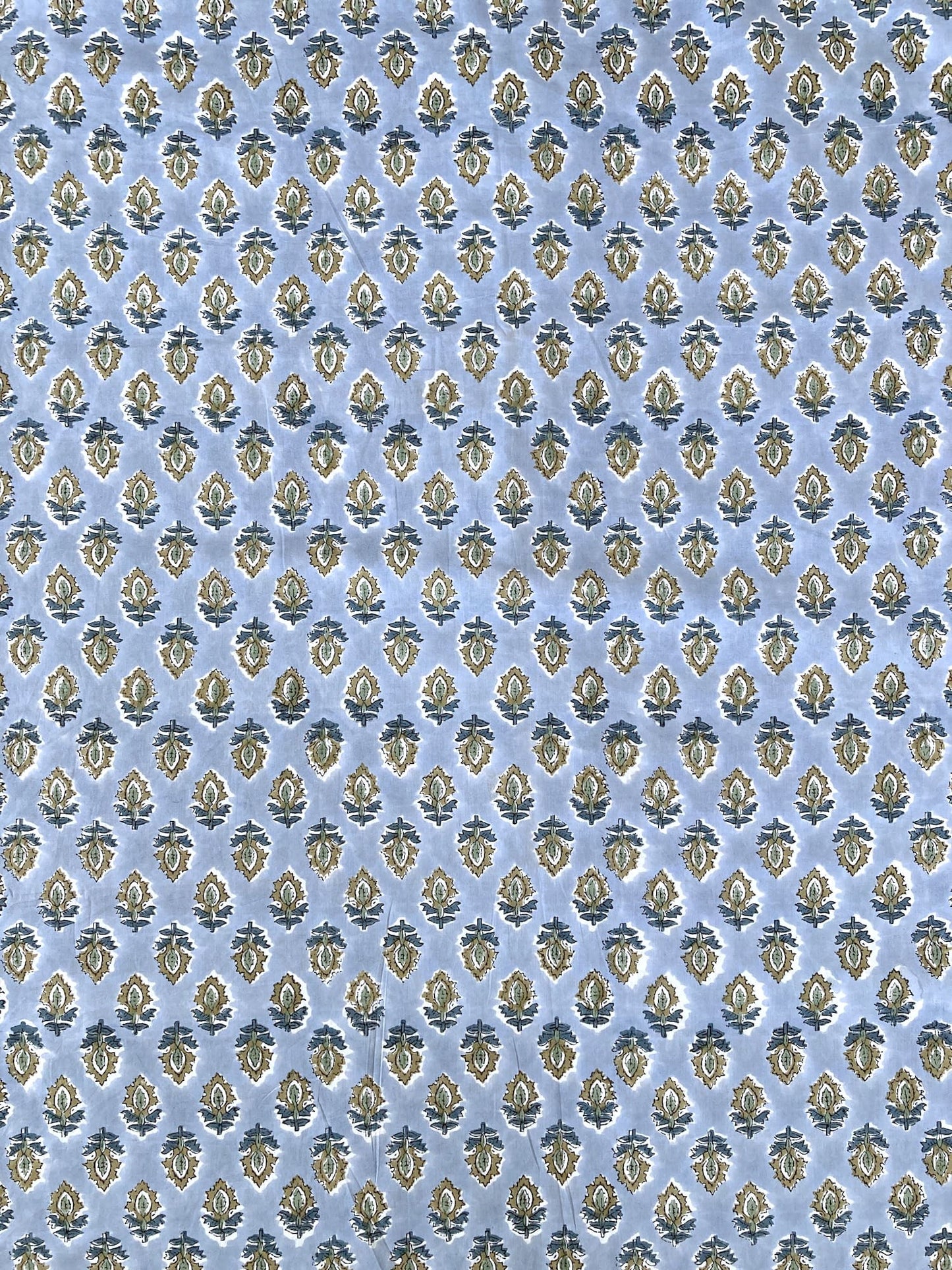 Hand Block Print Ice Blue Floral Cotton Fabric  #298-12