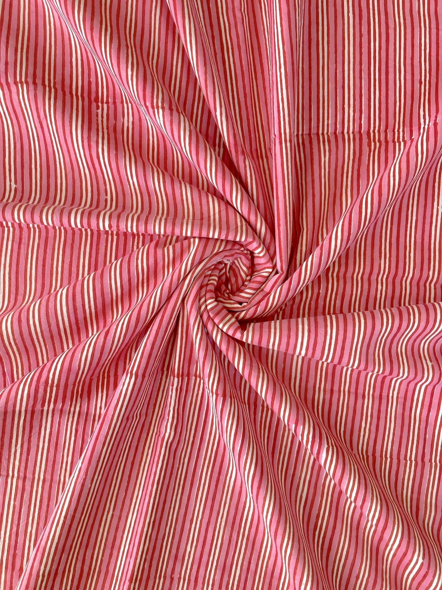 Hand Block Print Pink Brown Floral Cotton Fabric  #287-16