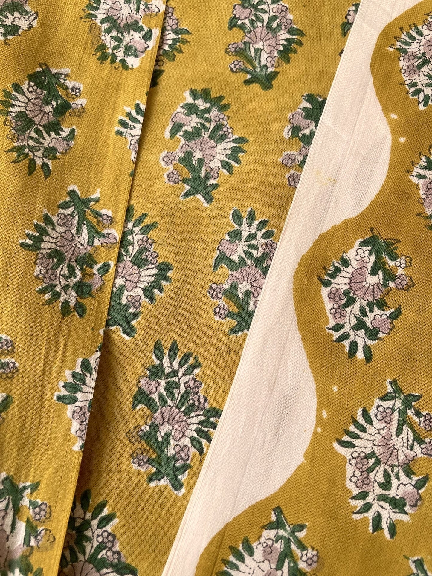 Hand Block Print  Golden Mustard Yellow Cotton Fabric  #298-8