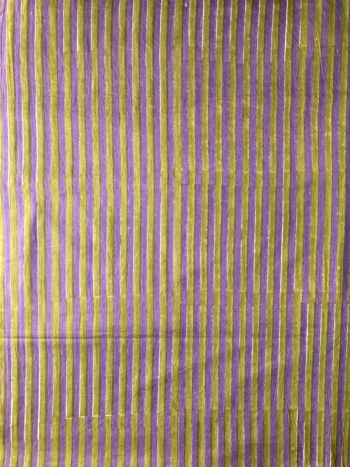 Hand Block Print Olive and Purple Stripes Cotton Fabric  #316-20