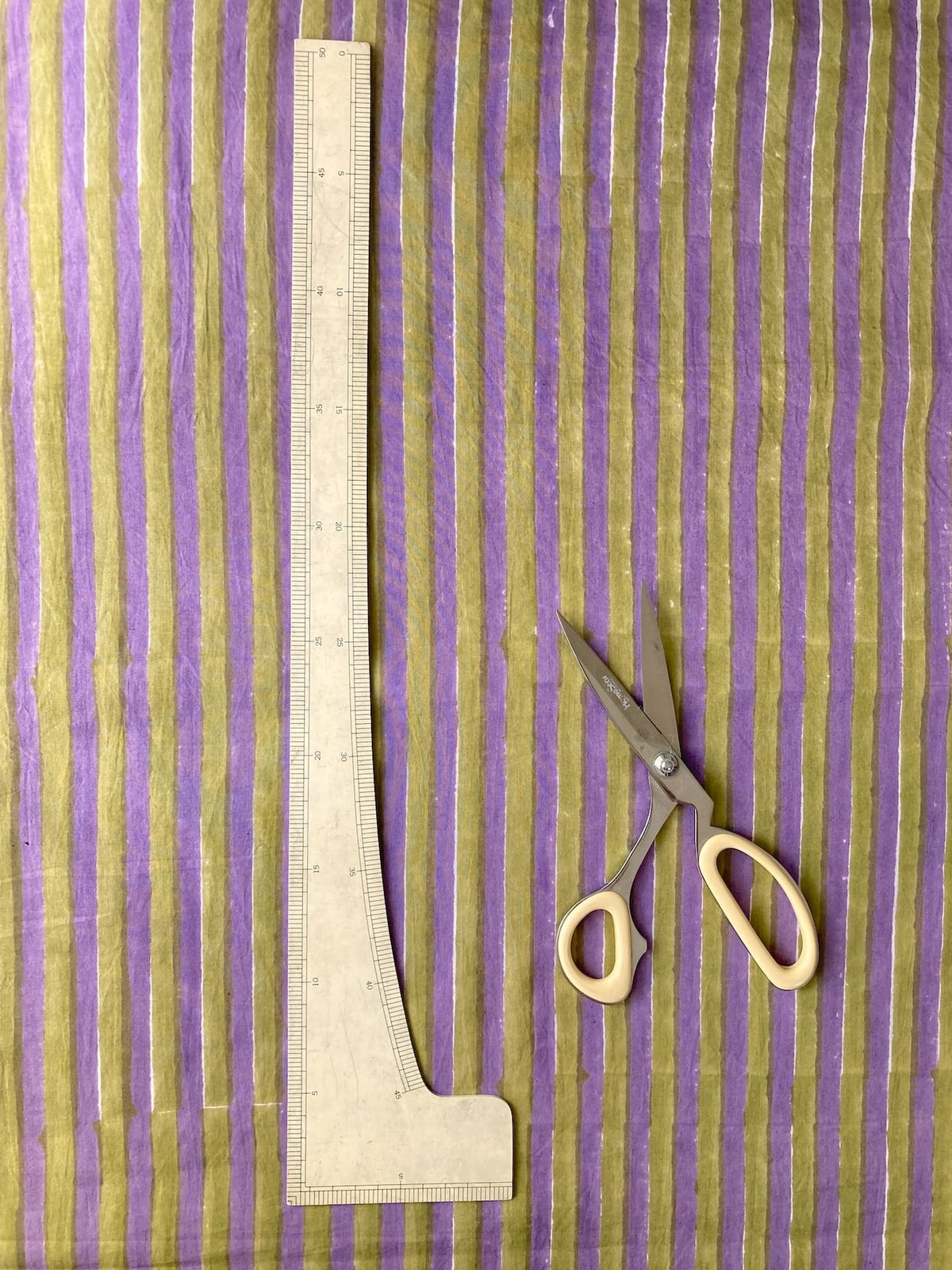 Hand Block Print Olive and Purple Stripes Cotton Fabric  #316-20