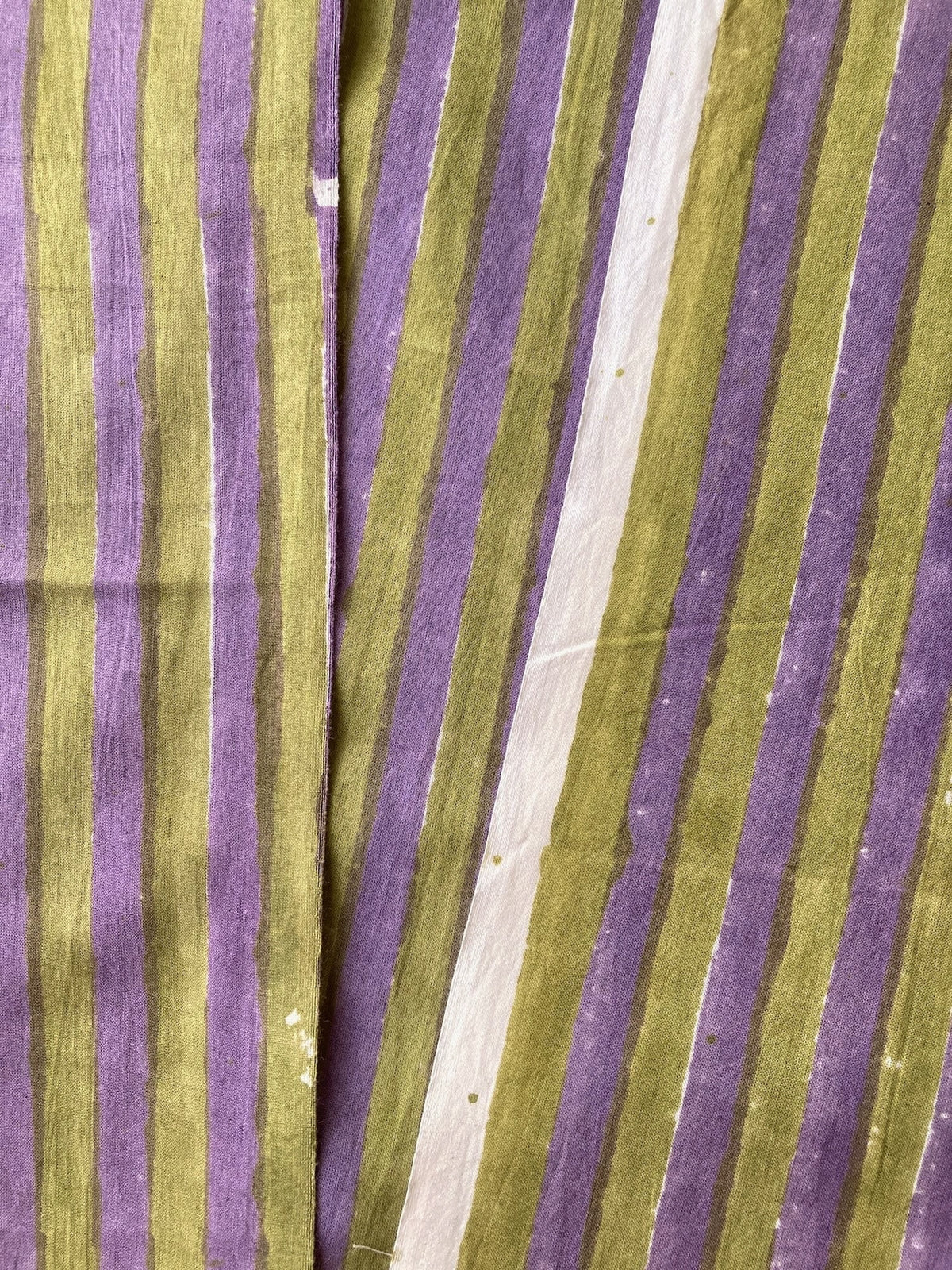 Hand Block Print Olive and Purple Stripes Cotton Fabric  #316-20