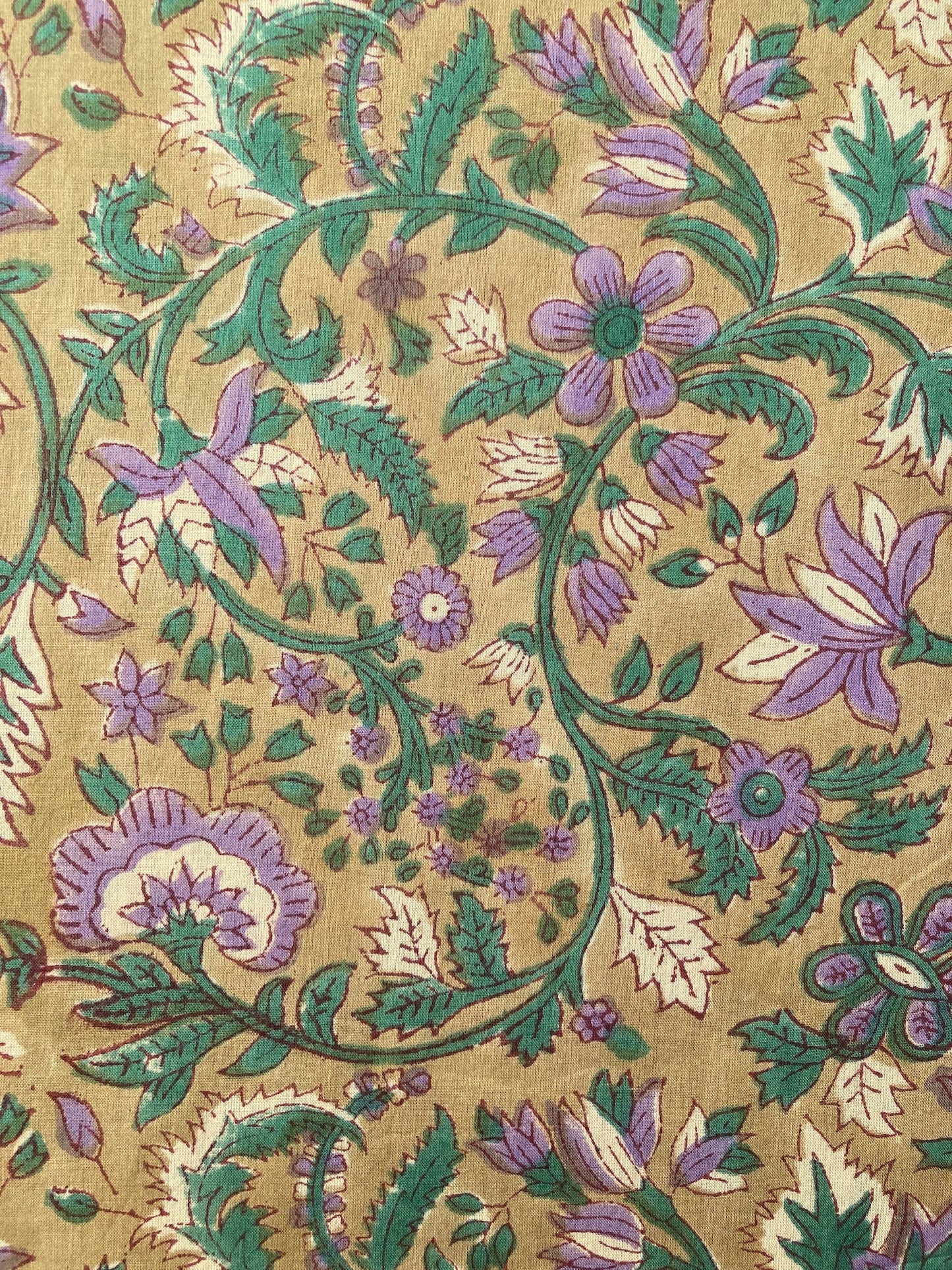 Hand Block Print  Floral Olive Cotton Fabric  #307-12