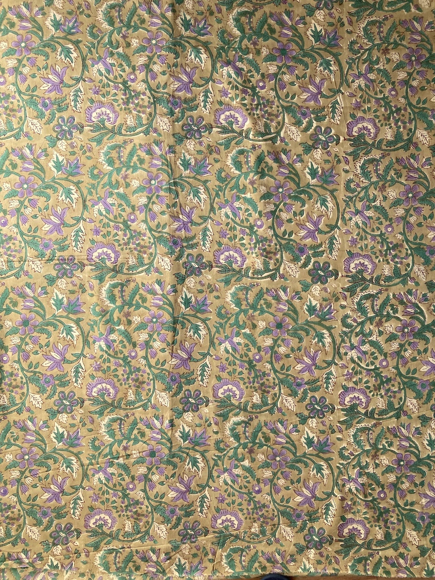 Hand Block Print  Floral Olive Cotton Fabric  #307-12