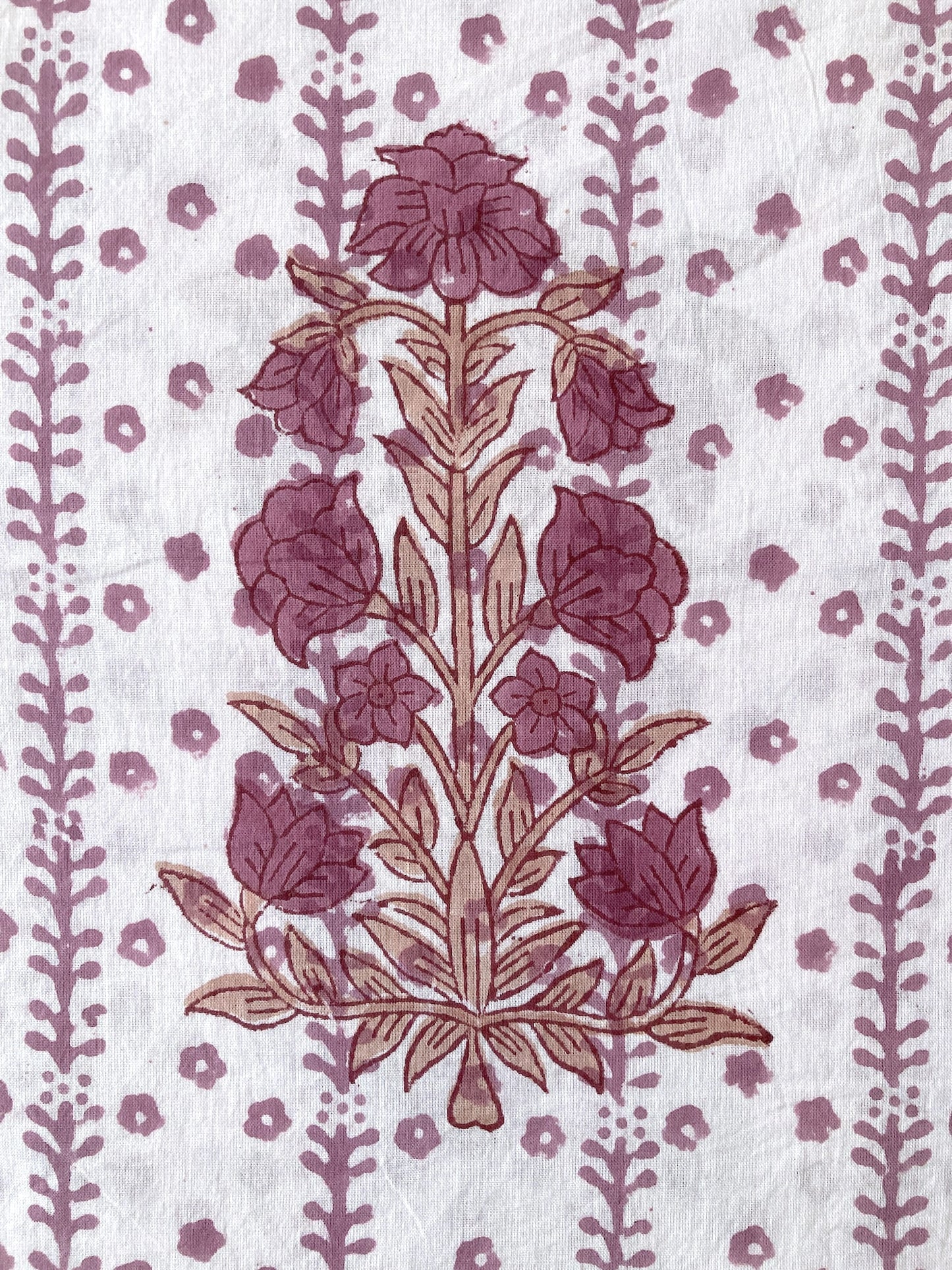 Hand Block Print White & Rose Color Cotton Fabric  #307-6