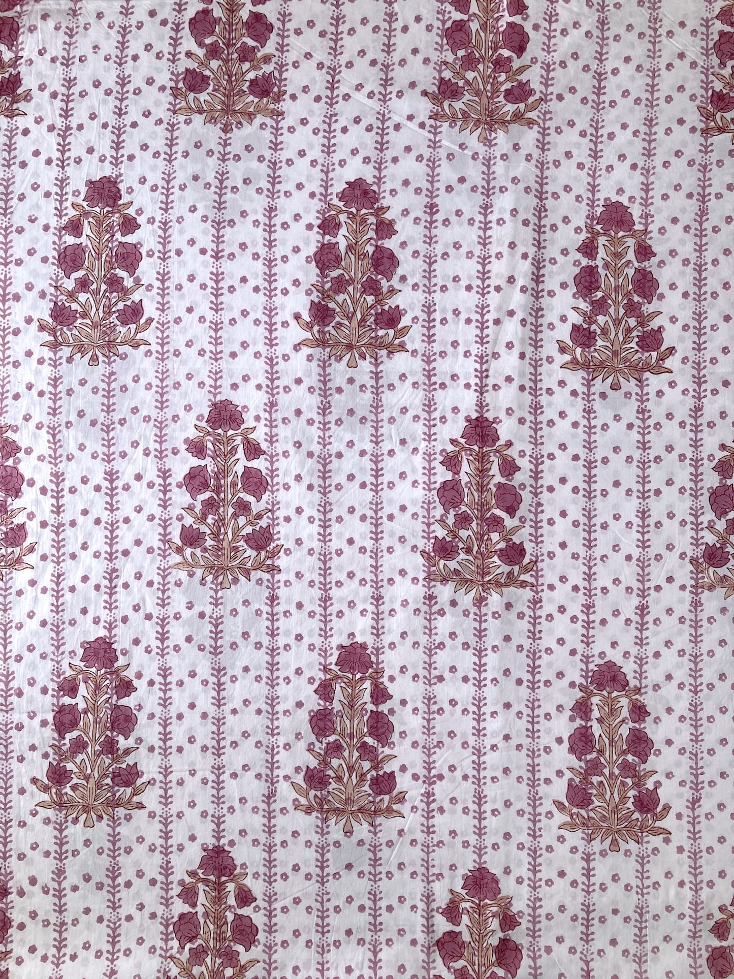 Hand Block Print White & Rose Color Cotton Fabric  #307-6