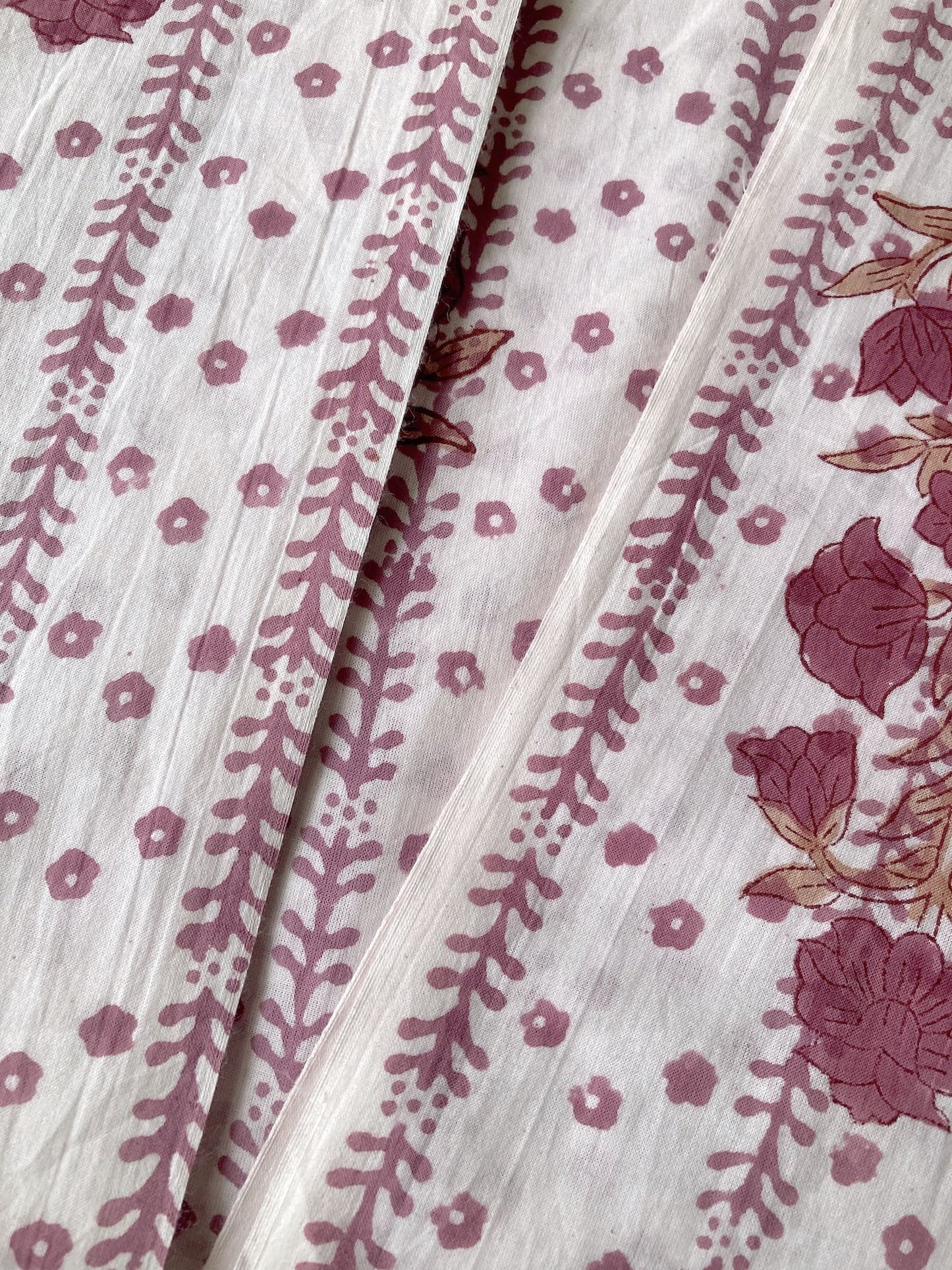 Hand Block Print White & Rose Color Cotton Fabric  #307-6