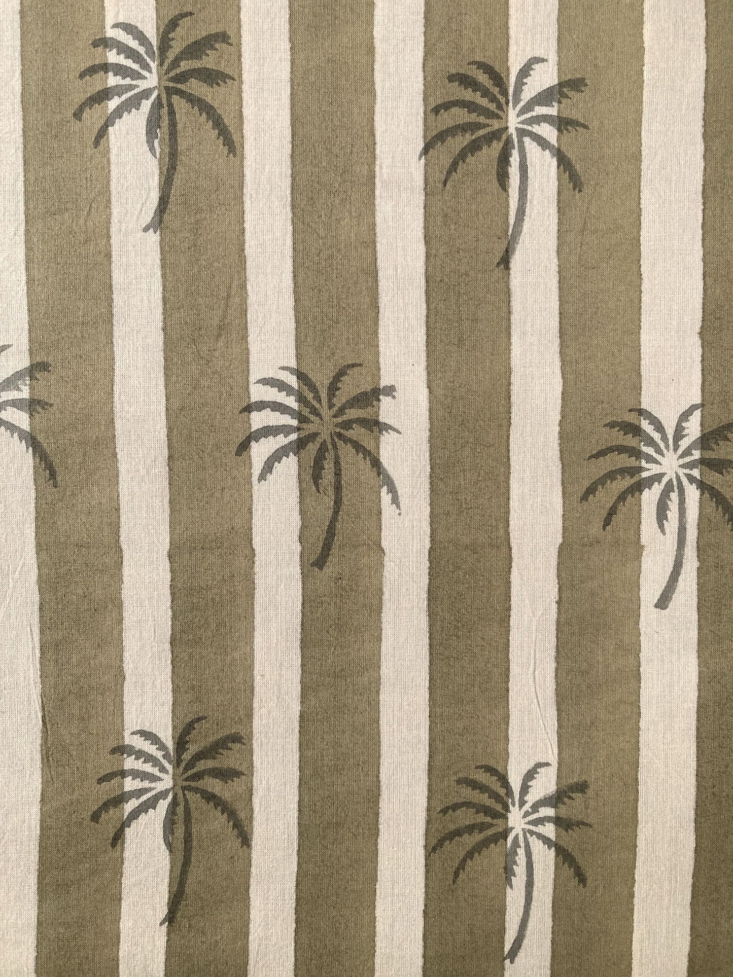 Hand Block Print Olive & Cream Palm Tree Cotton Fabric  #307-8