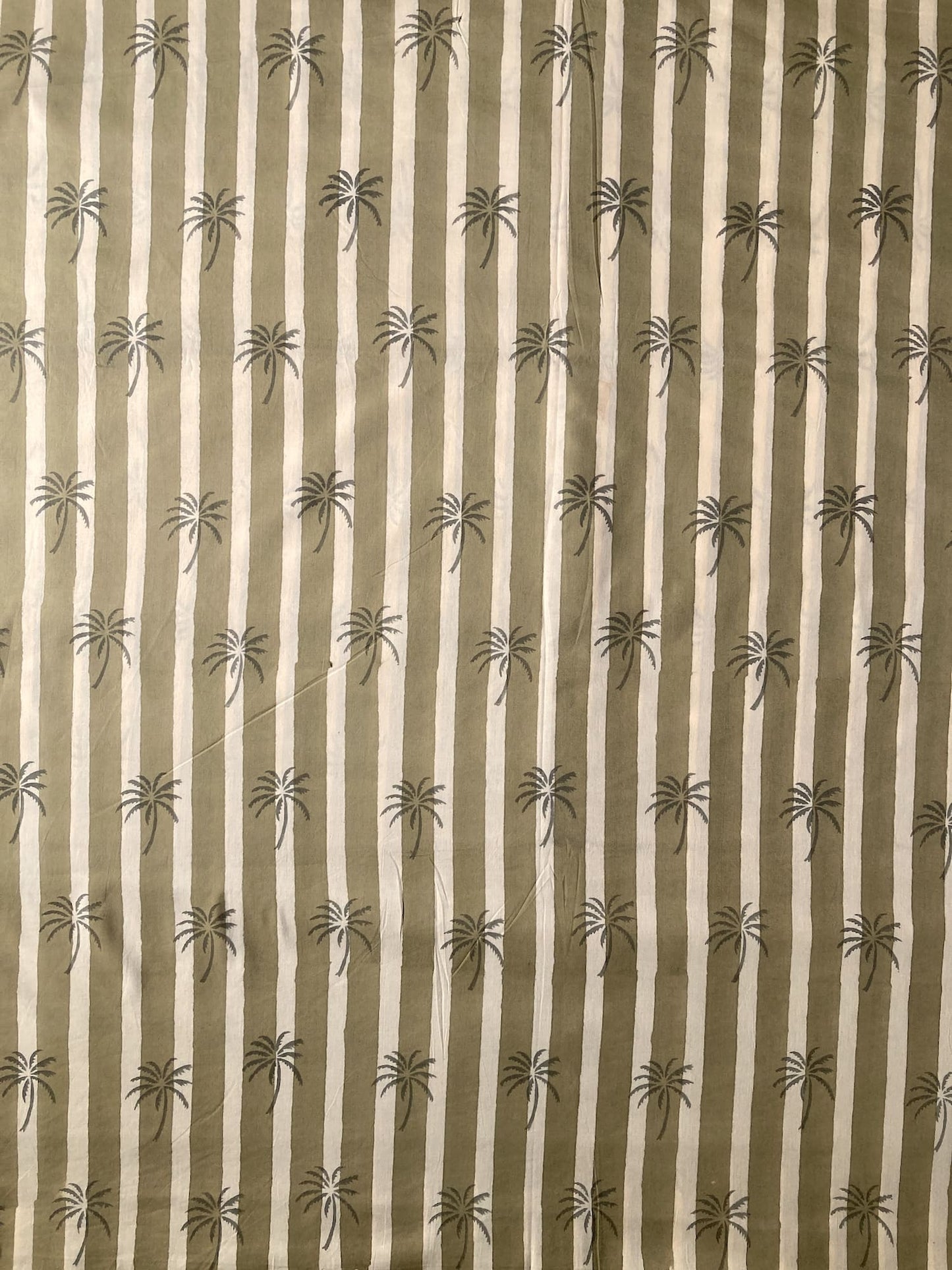 Hand Block Print Olive & Cream Palm Tree Cotton Fabric  #307-8