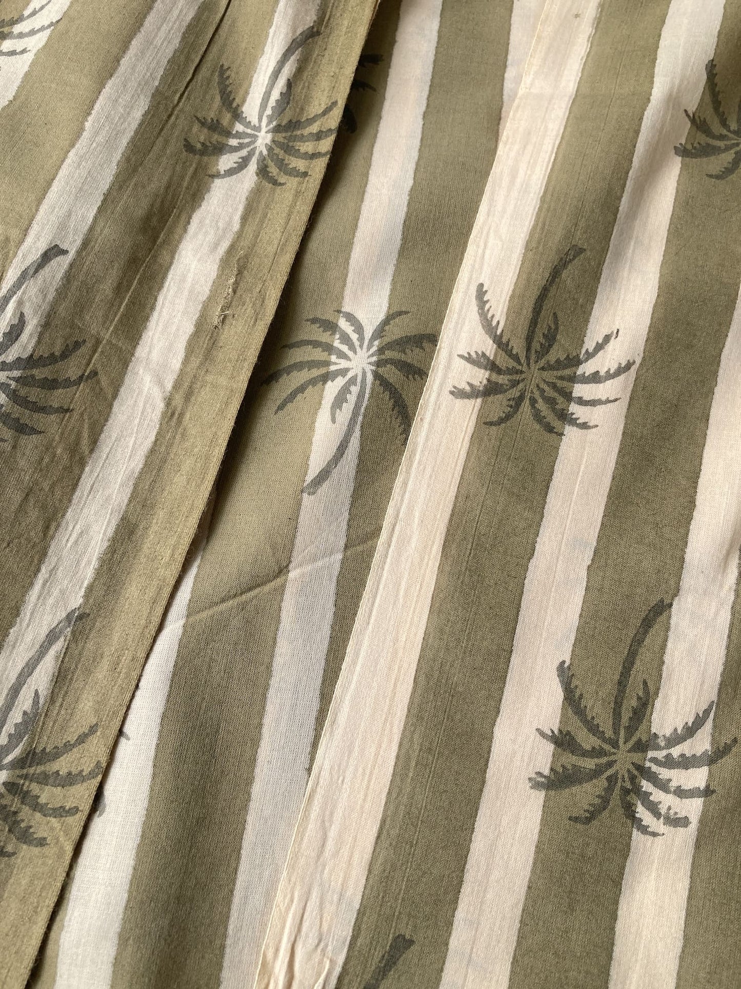 Hand Block Print Olive & Cream Palm Tree Cotton Fabric  #307-8