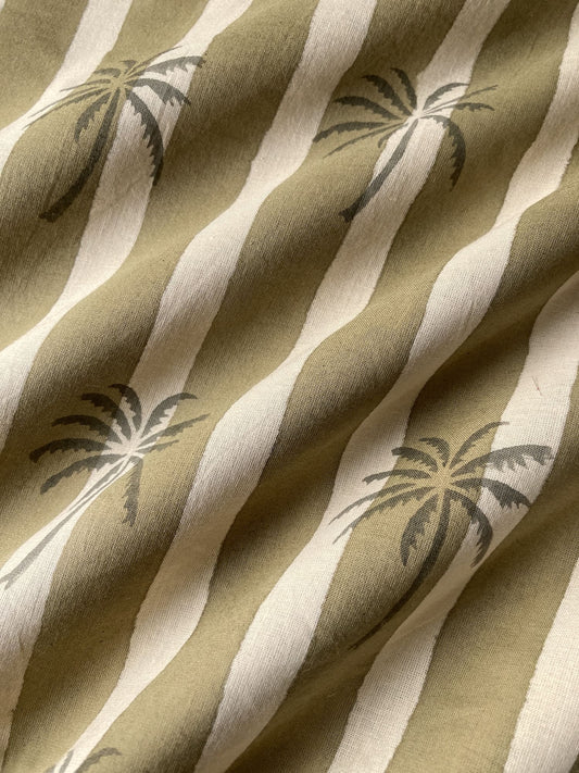 Hand Block Print Olive & Cream Palm Tree Cotton Fabric  #307-8