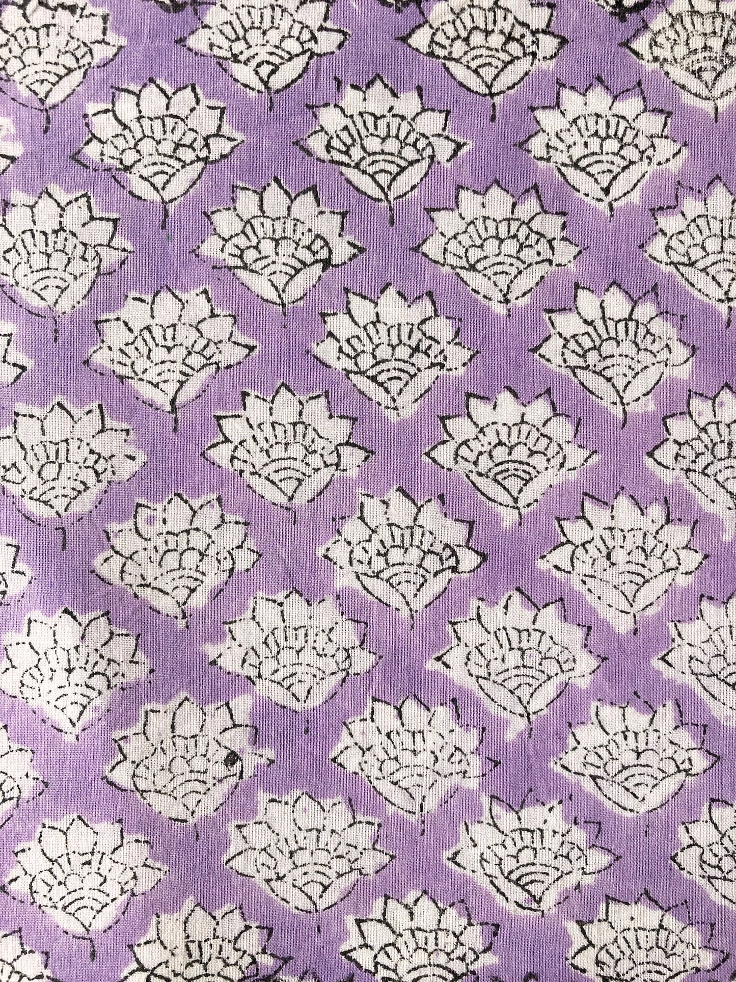 Hand Block Print Purple Floral Cotton Fabric  #316-11