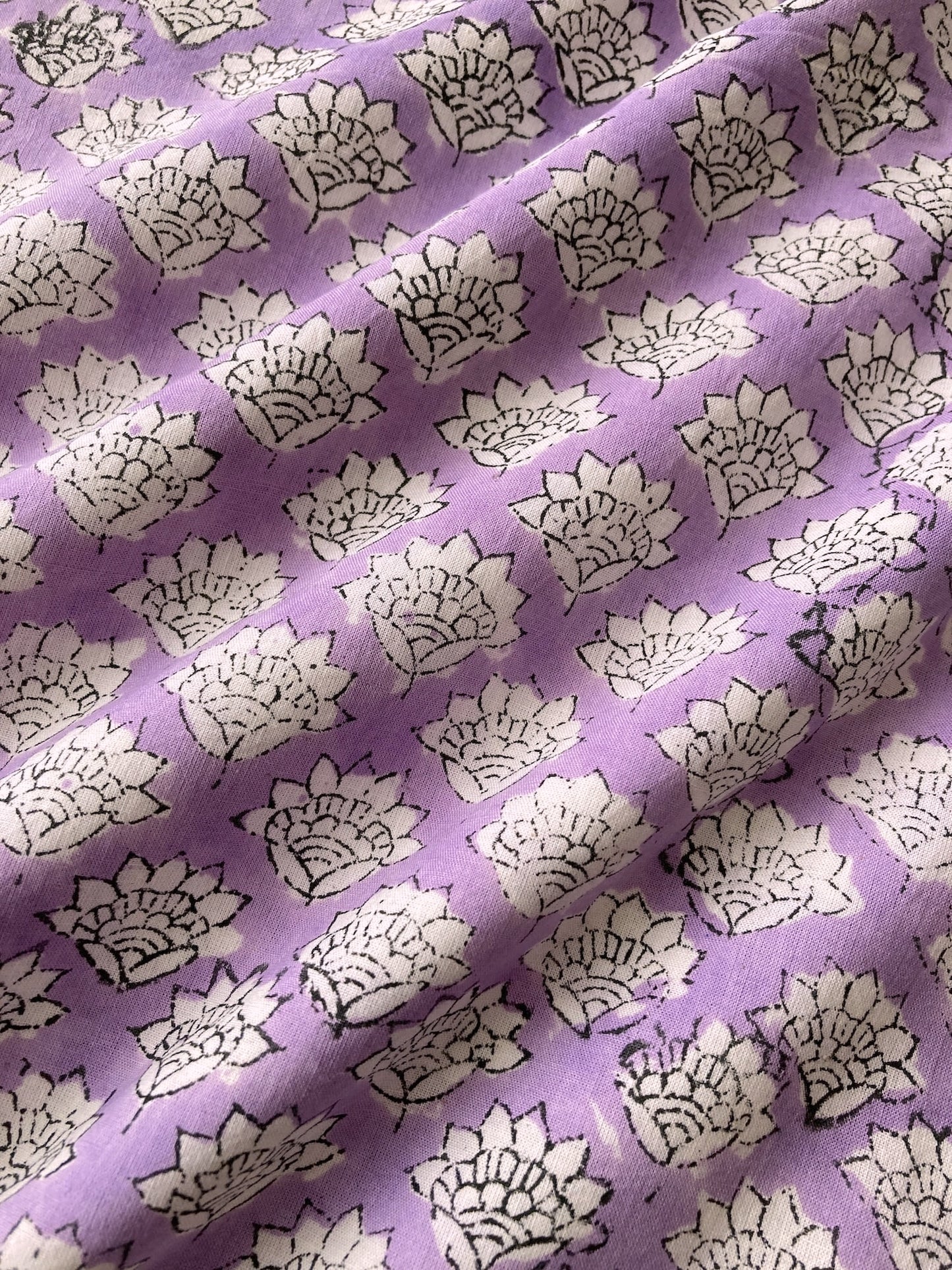 Hand Block Print Purple Floral Cotton Fabric  #316-11