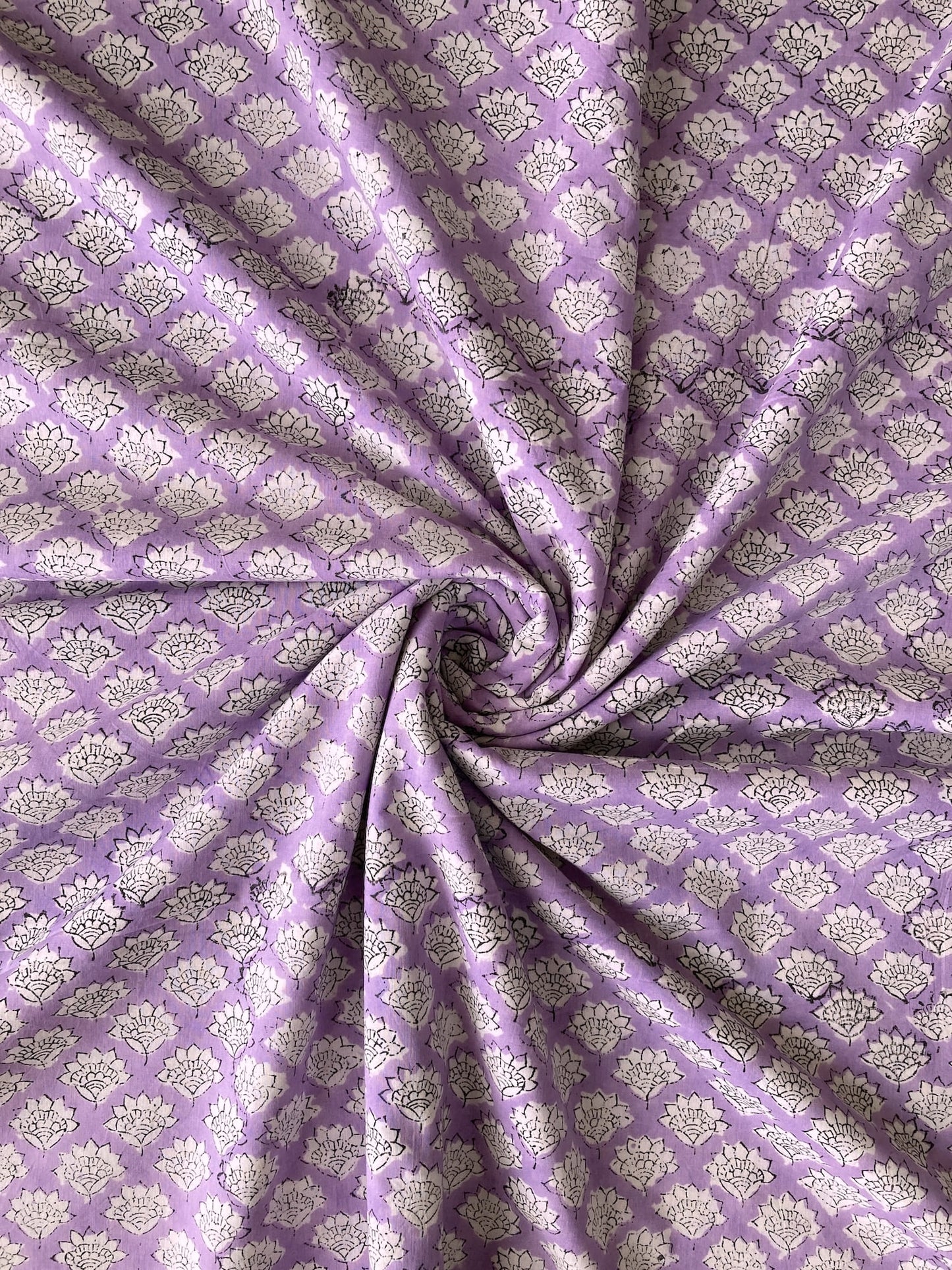 Hand Block Print Purple Floral Cotton Fabric  #316-11