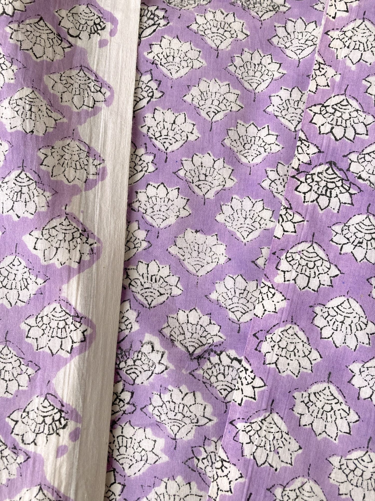Hand Block Print Purple Floral Cotton Fabric  #316-11