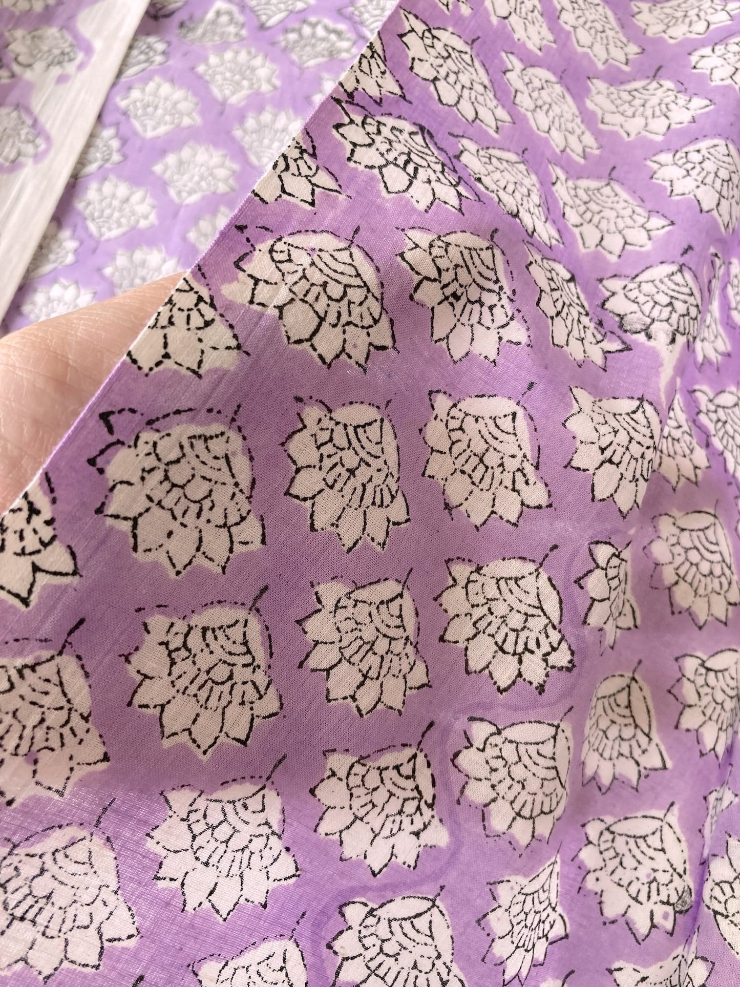 Hand Block Print Purple Floral Cotton Fabric  #316-11