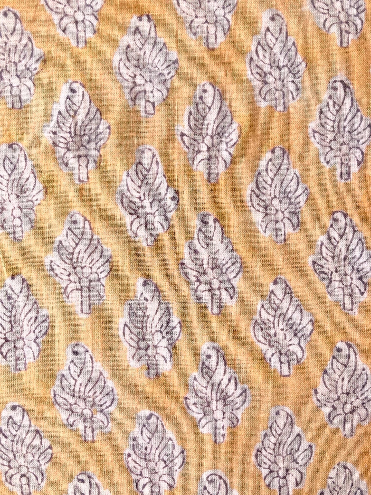 Hand Block Print Orange Floral Cotton Fabric  #316-12