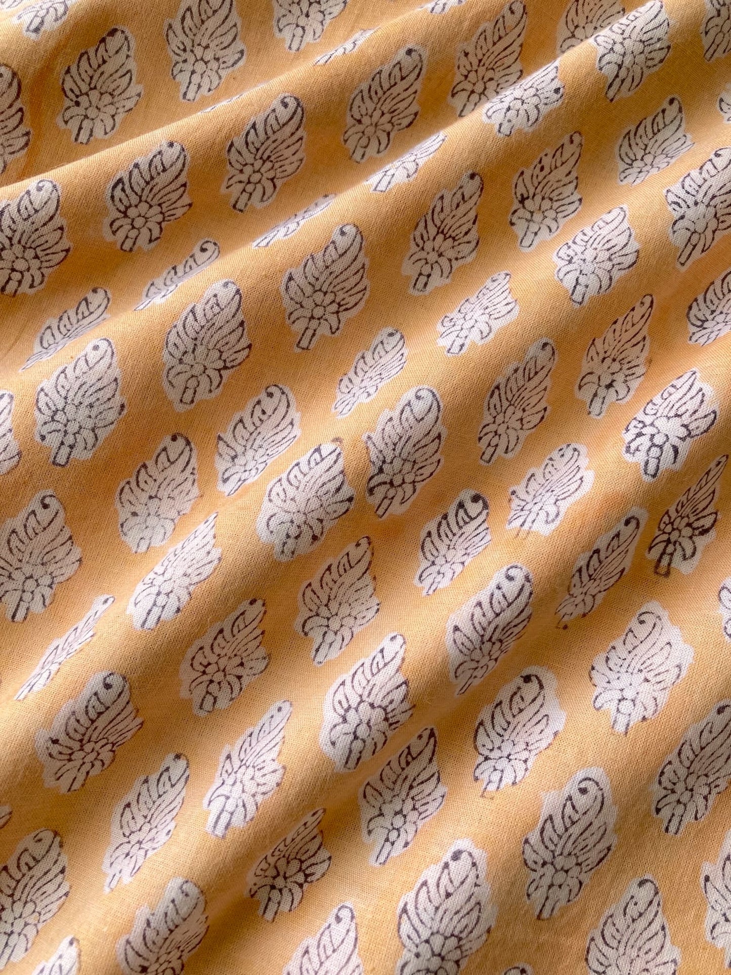 Hand Block Print Orange Floral Cotton Fabric  #316-12
