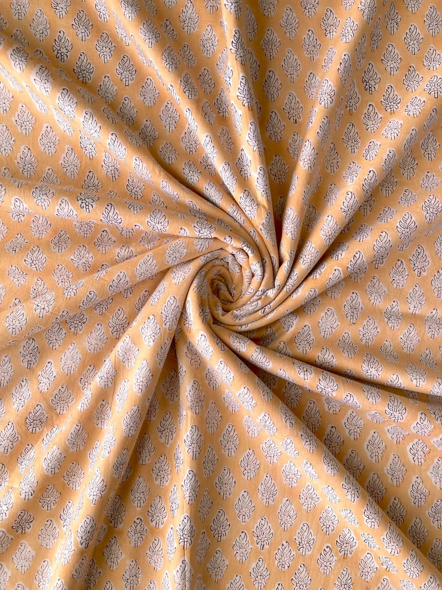 Hand Block Print Orange Floral Cotton Fabric  #316-12