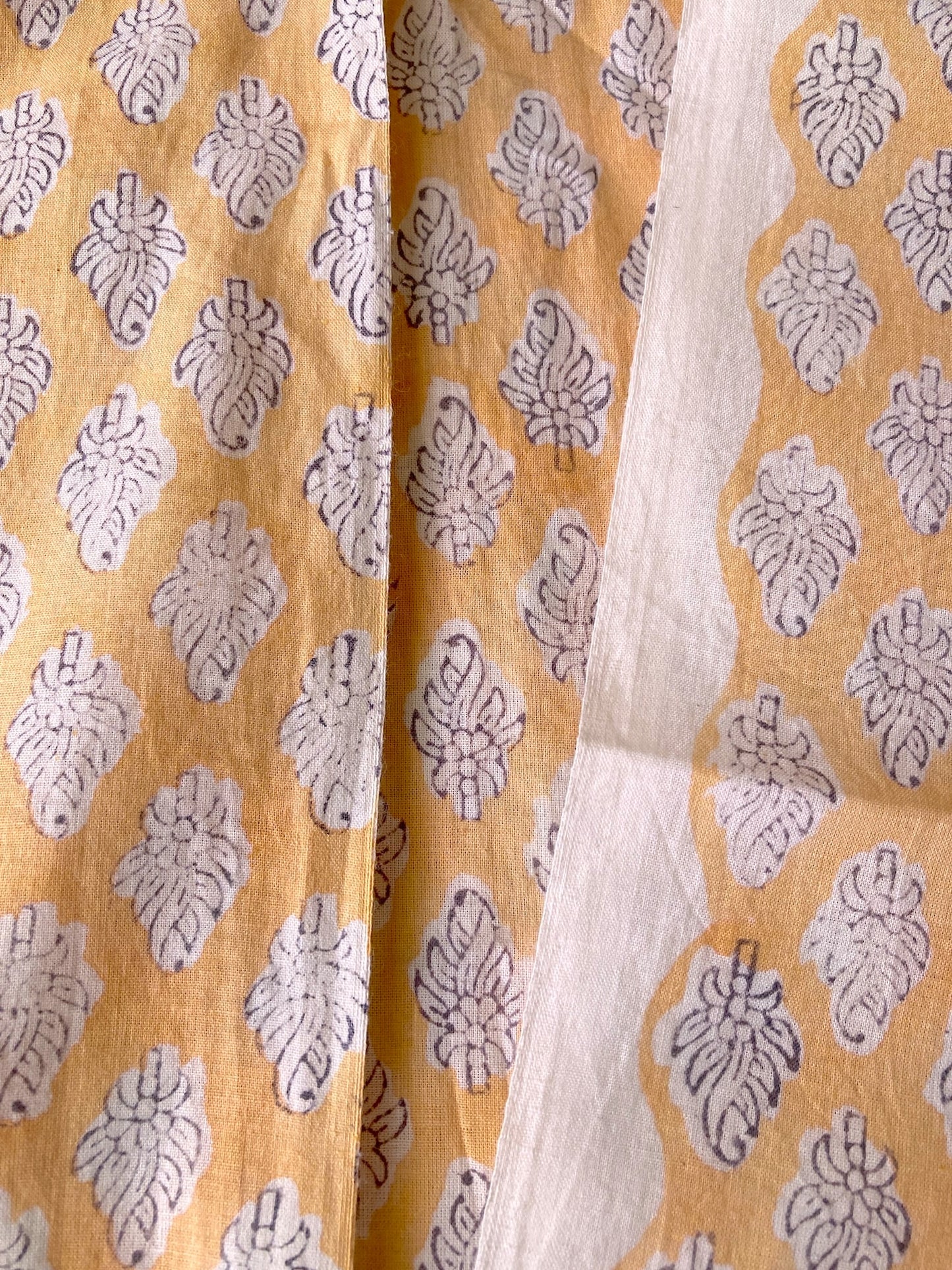 Hand Block Print Orange Floral Cotton Fabric  #316-12