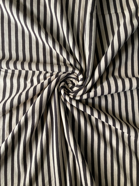 Hand Block Printed Striped Cotton Fabric Bagru Black　 #289-1
