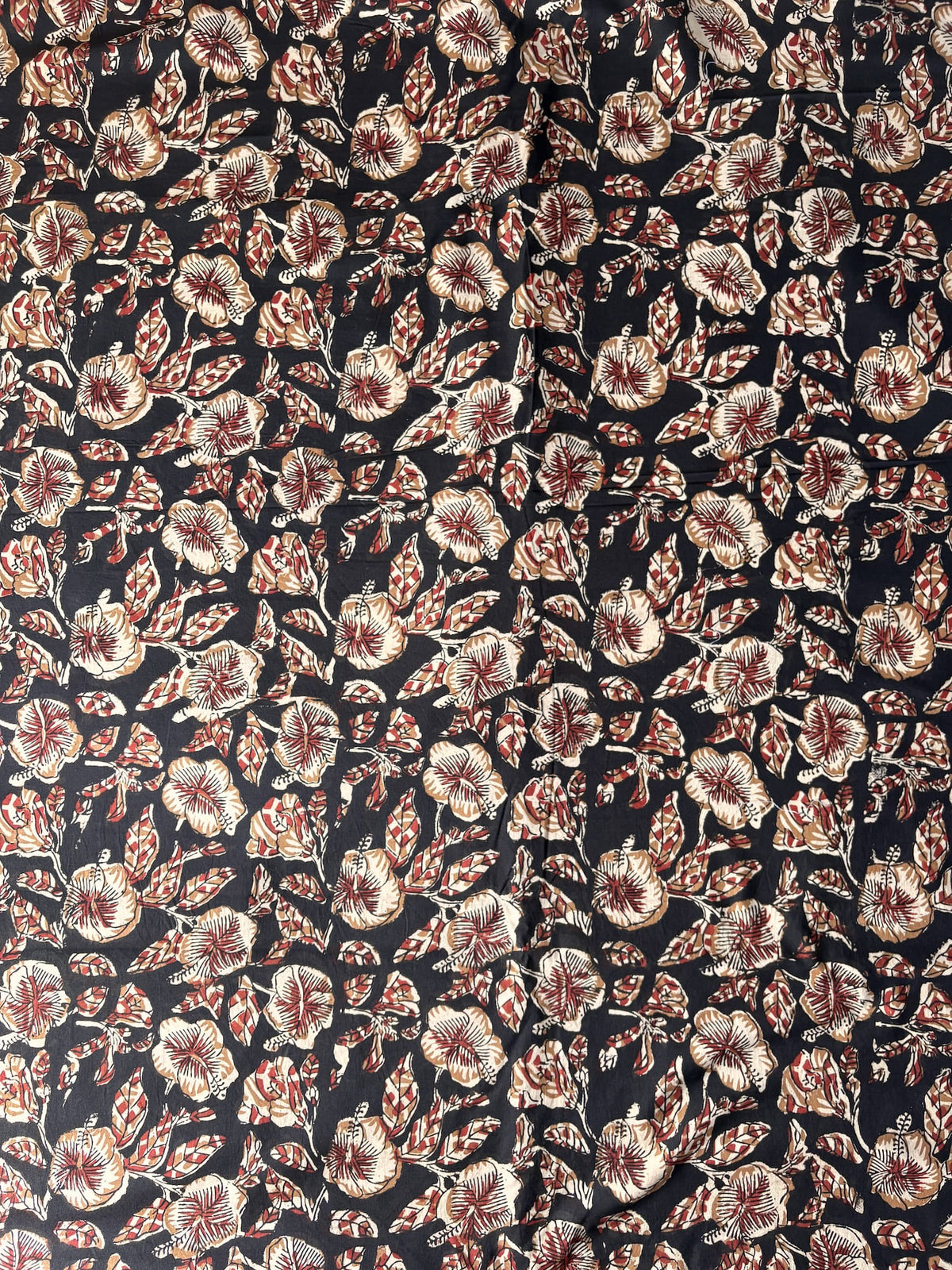 Hand Block Bagru Print Cotton Fabric Black x Red    #345-2