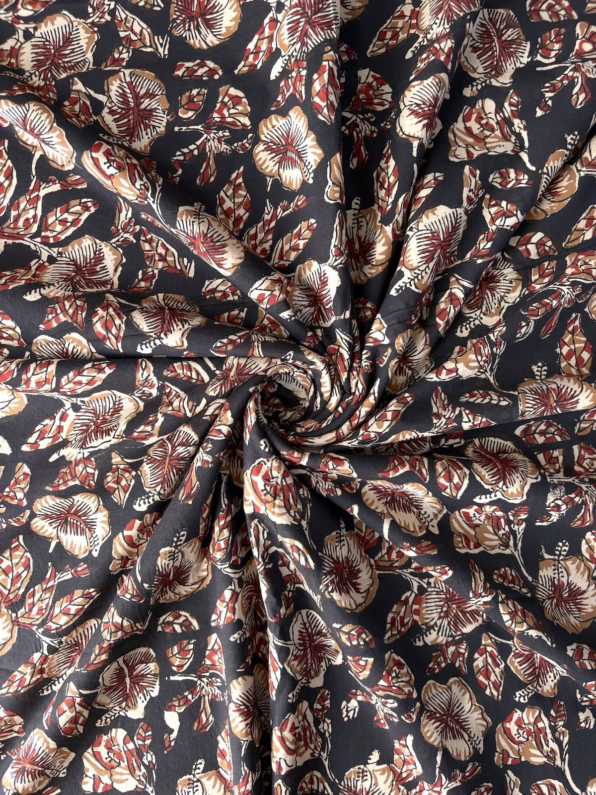 Hand Block Bagru Print Cotton Fabric Black x Red    #345-2