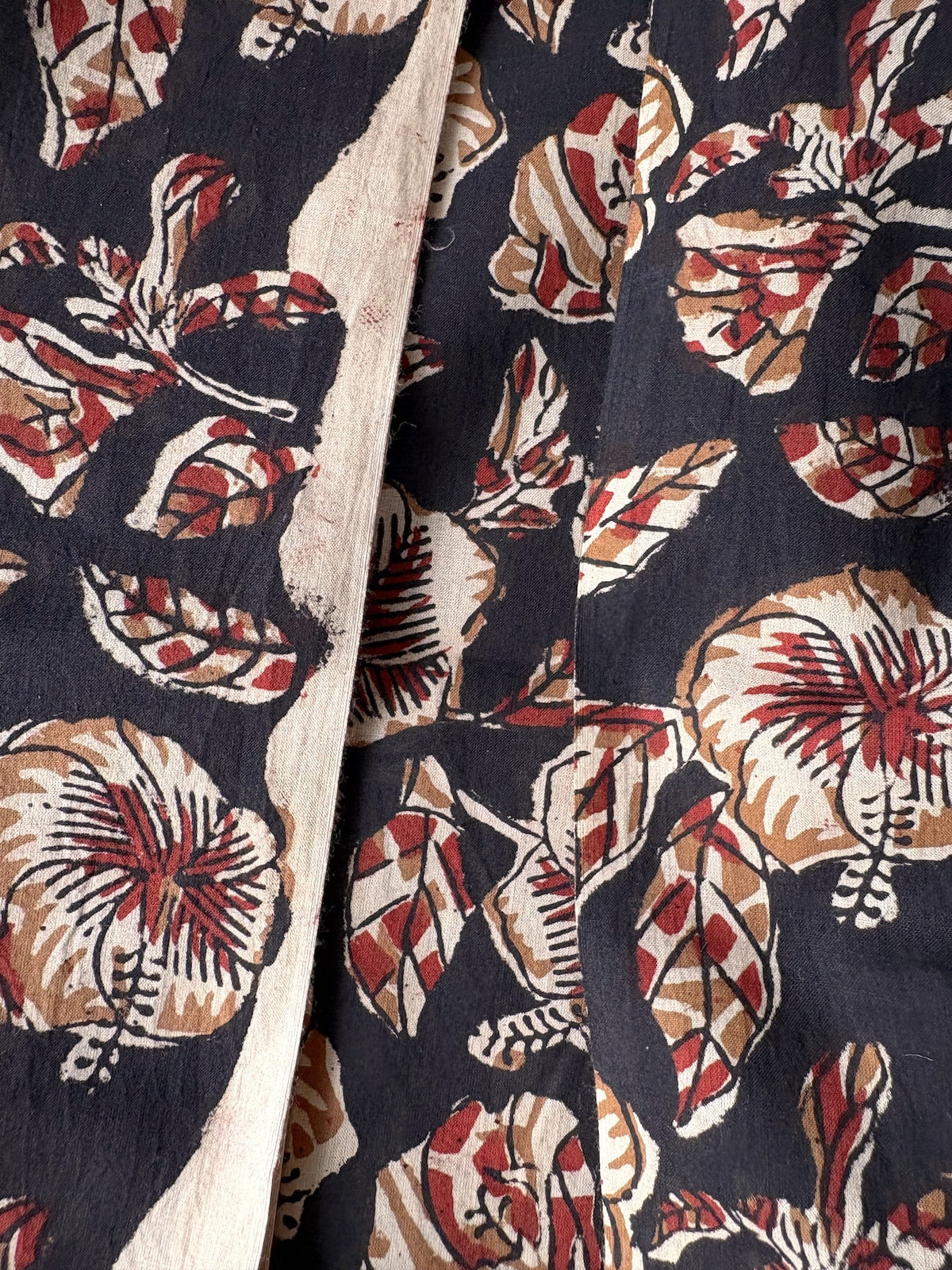 Hand Block Bagru Print Cotton Fabric Black x Red    #345-2