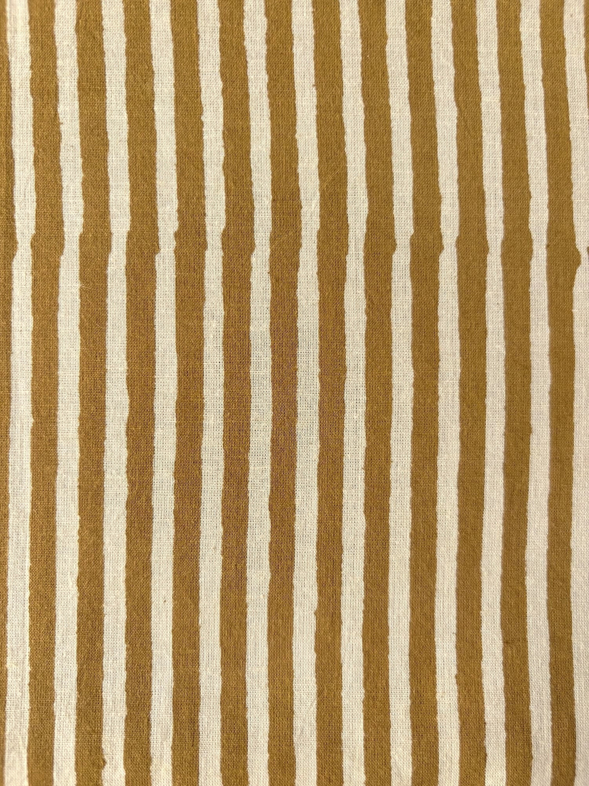 Hand Block Print Cotton Fabric Ivory x Mustard Stripe   #345-3