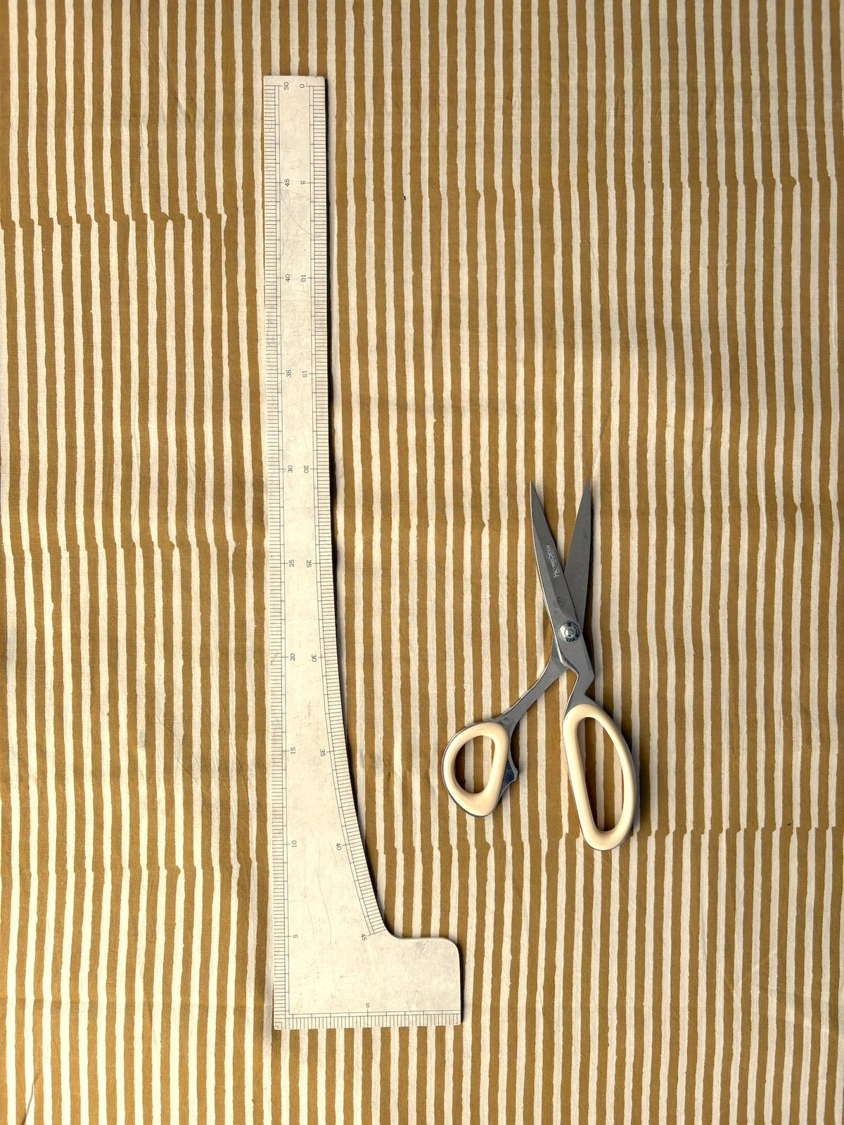 Hand Block Print Cotton Fabric Ivory x Mustard Stripe   #345-3